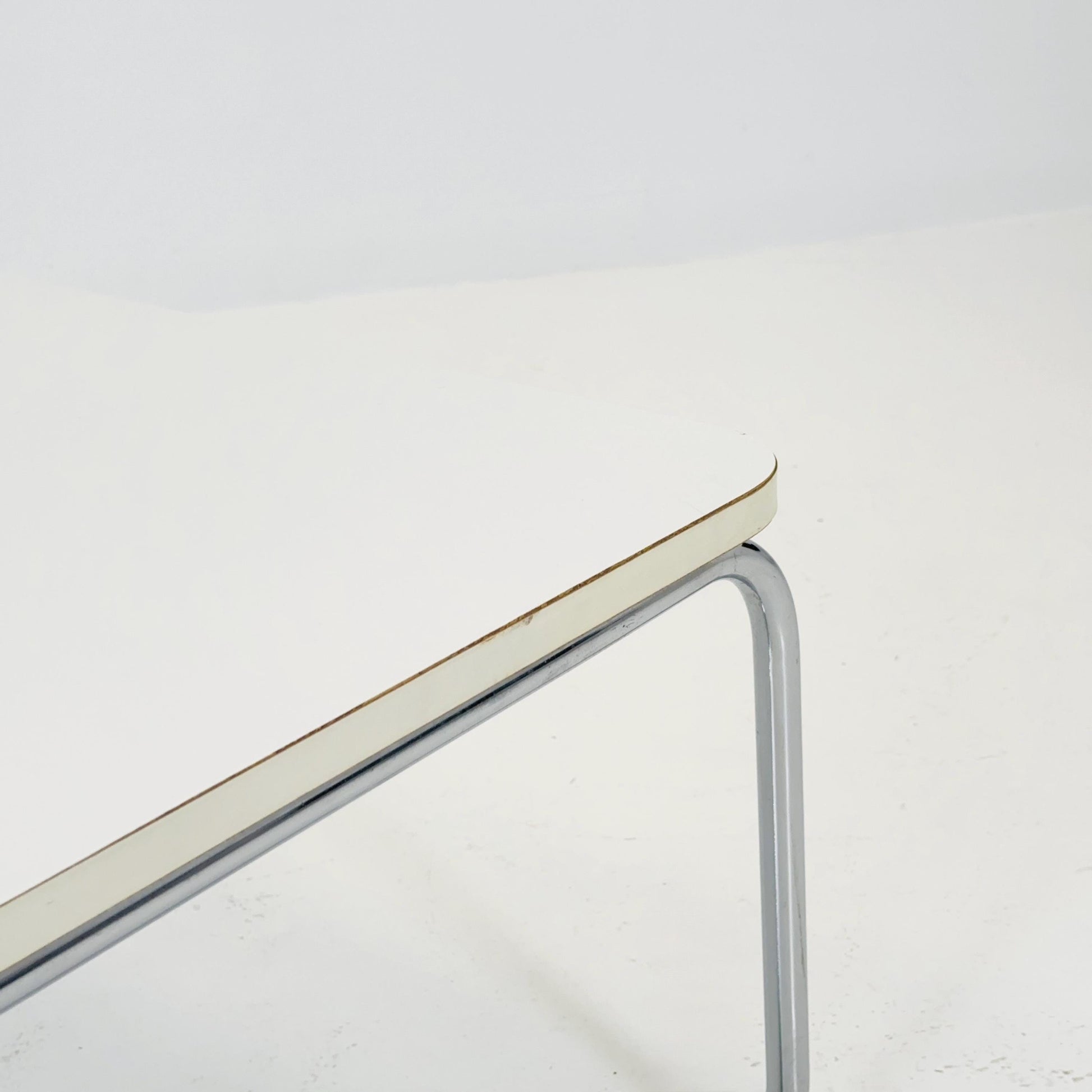 Mid-Century Modern Square Coffee Table, White Laminate & Chrome Base, Italy 1980s