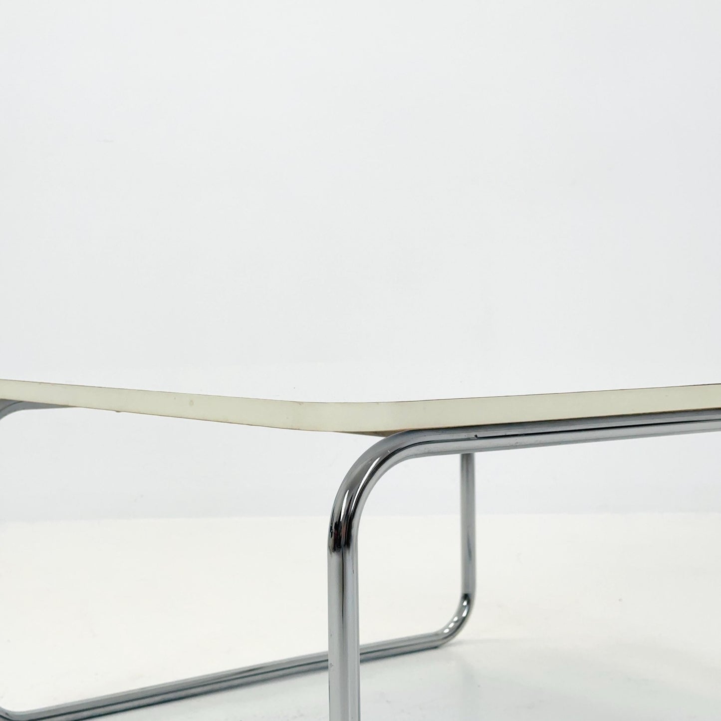 Mid-Century Modern Square Coffee Table, White Laminate & Chrome Base, Italy 1980s