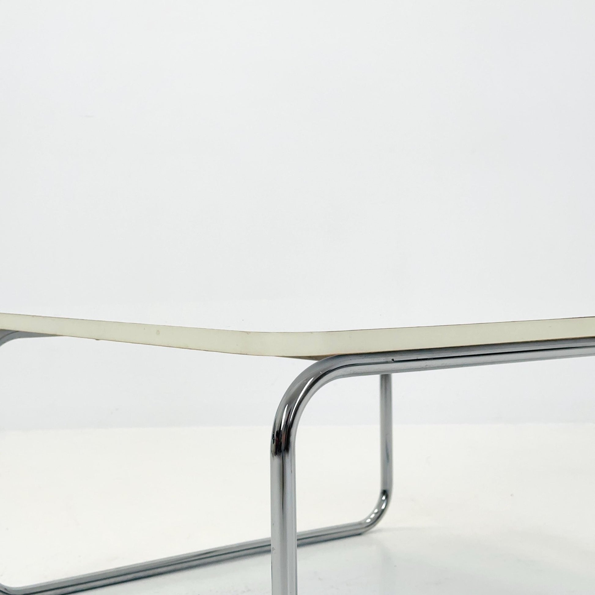 Mid-Century Modern Square Coffee Table, White Laminate & Chrome Base, Italy 1980s