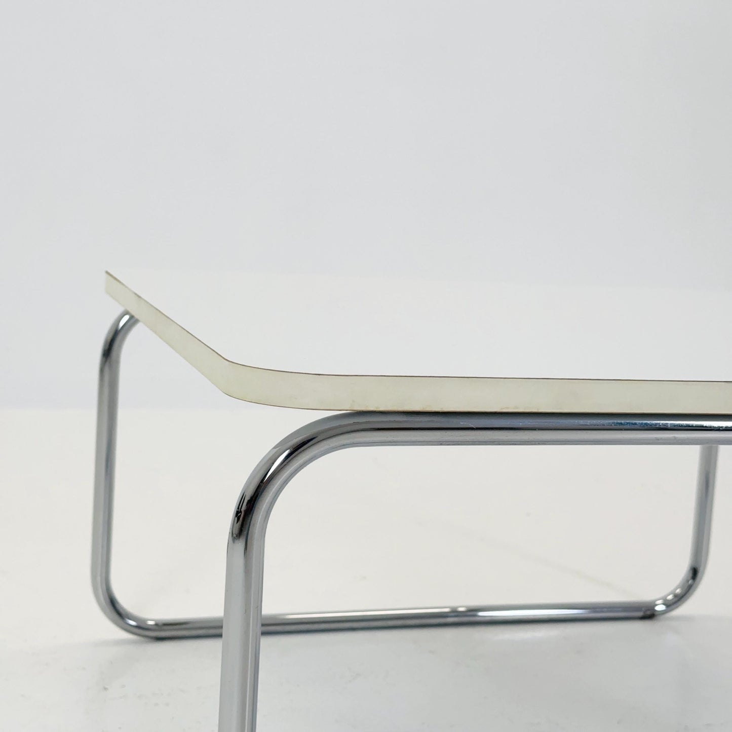 Mid-Century Modern Square Coffee Table, White Laminate & Chrome Base, Italy 1980s