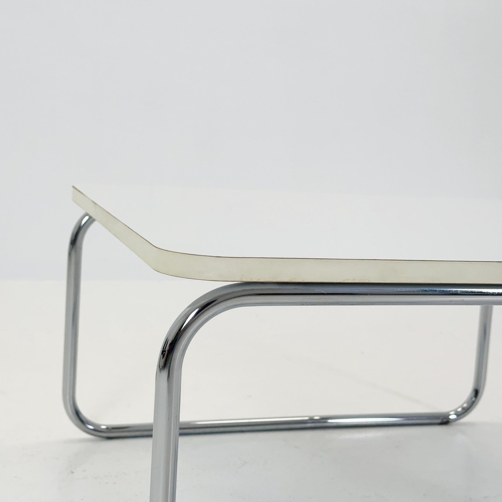 Mid-Century Modern Square Coffee Table, White Laminate & Chrome Base, Italy 1980s