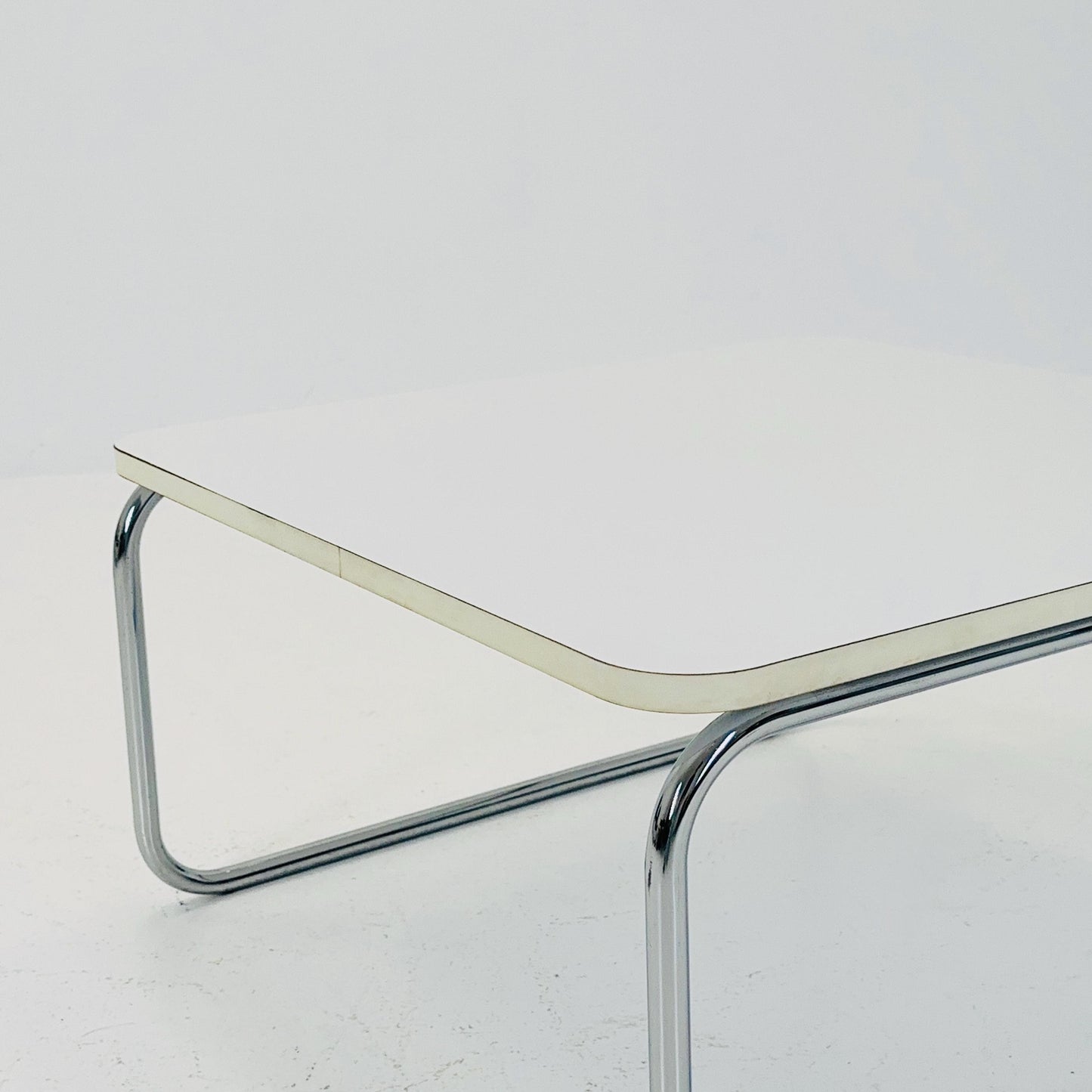Mid-Century Modern Square Coffee Table, White Laminate & Chrome Base, Italy 1980s