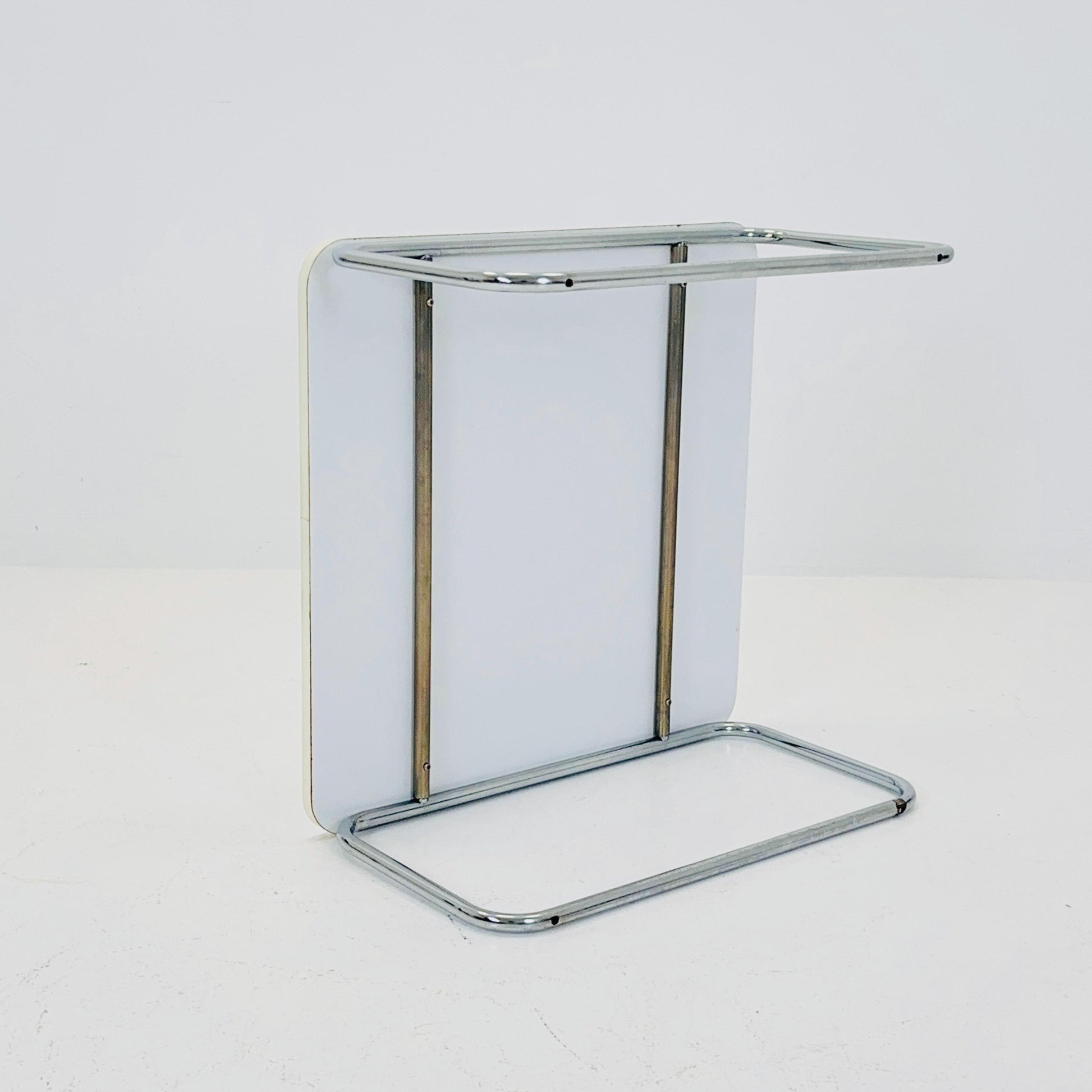 Mid-Century Modern Square Coffee Table, White Laminate & Chrome Base, Italy 1980s
