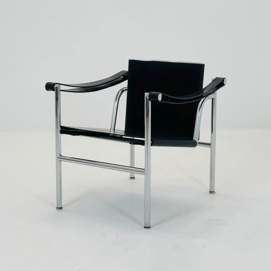 Mid century LC1 black - silver edition armchair by Le Corbusier for Cassina Italy 1970s