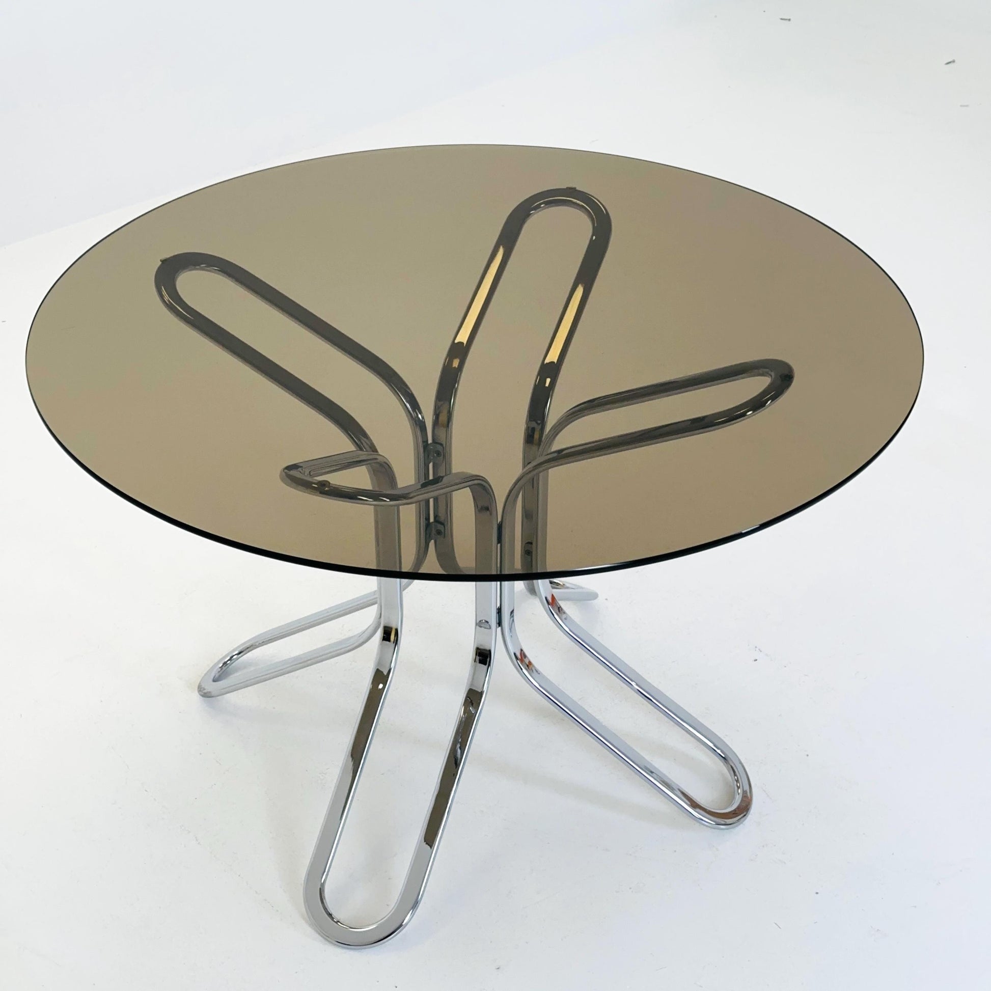 Mid-Century Chrome Dining Table by Gastone Rinaldi for Rima, Italy 1980s – Smoked Glass, Bauhaus Design