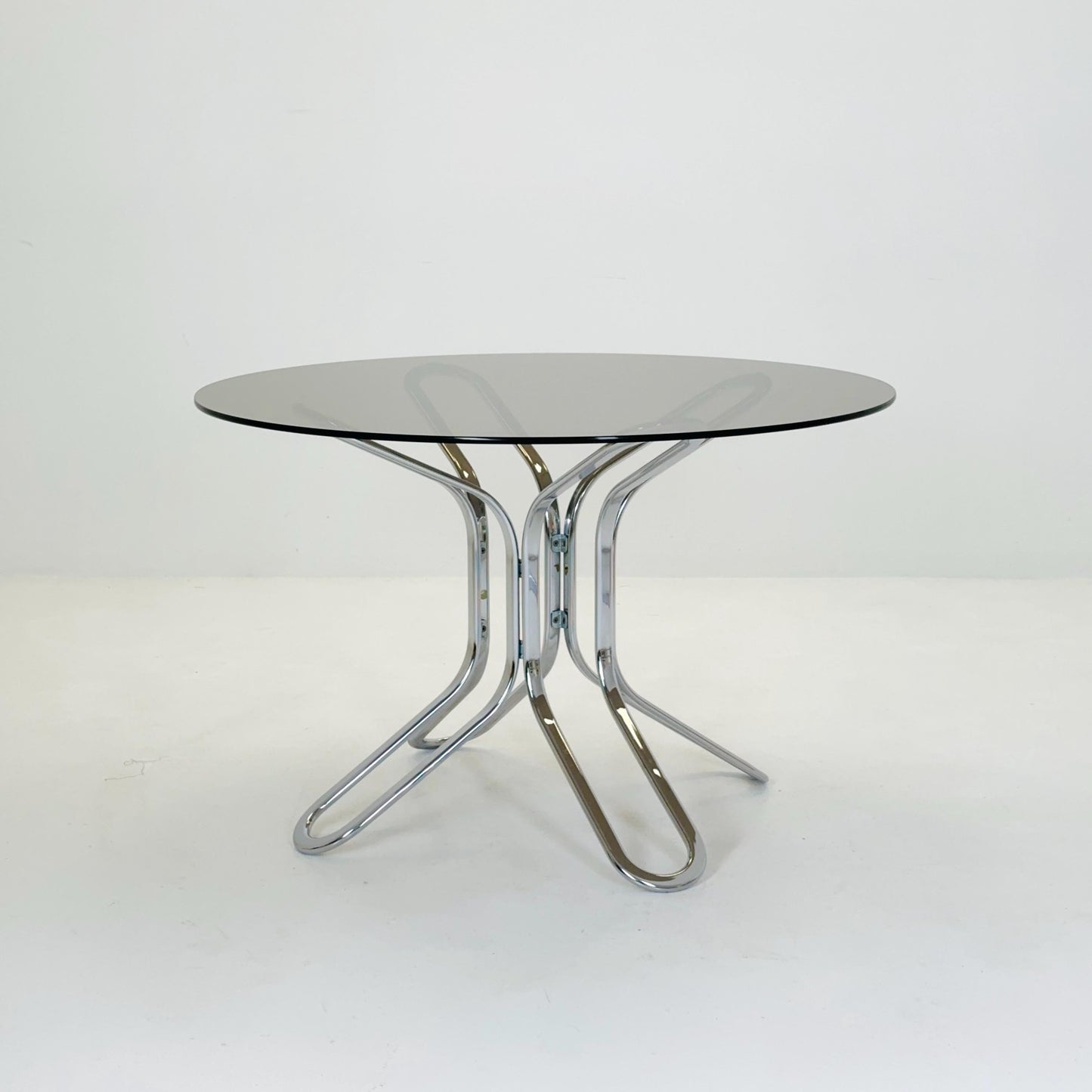 Mid-Century Chrome Dining Table by Gastone Rinaldi for Rima, Italy 1980s – Smoked Glass, Bauhaus Design