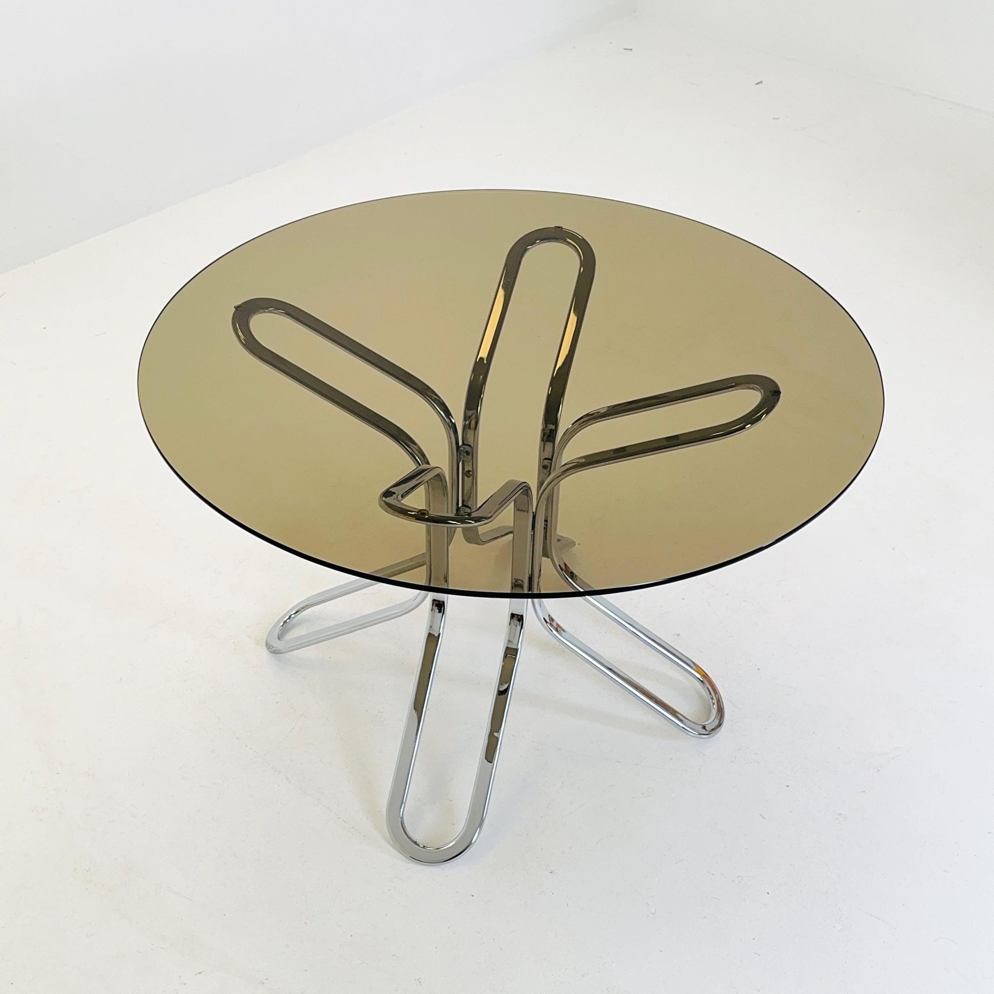 Mid-Century Chrome Dining Table by Gastone Rinaldi for Rima, Italy 1980s – Smoked Glass, Bauhaus Design