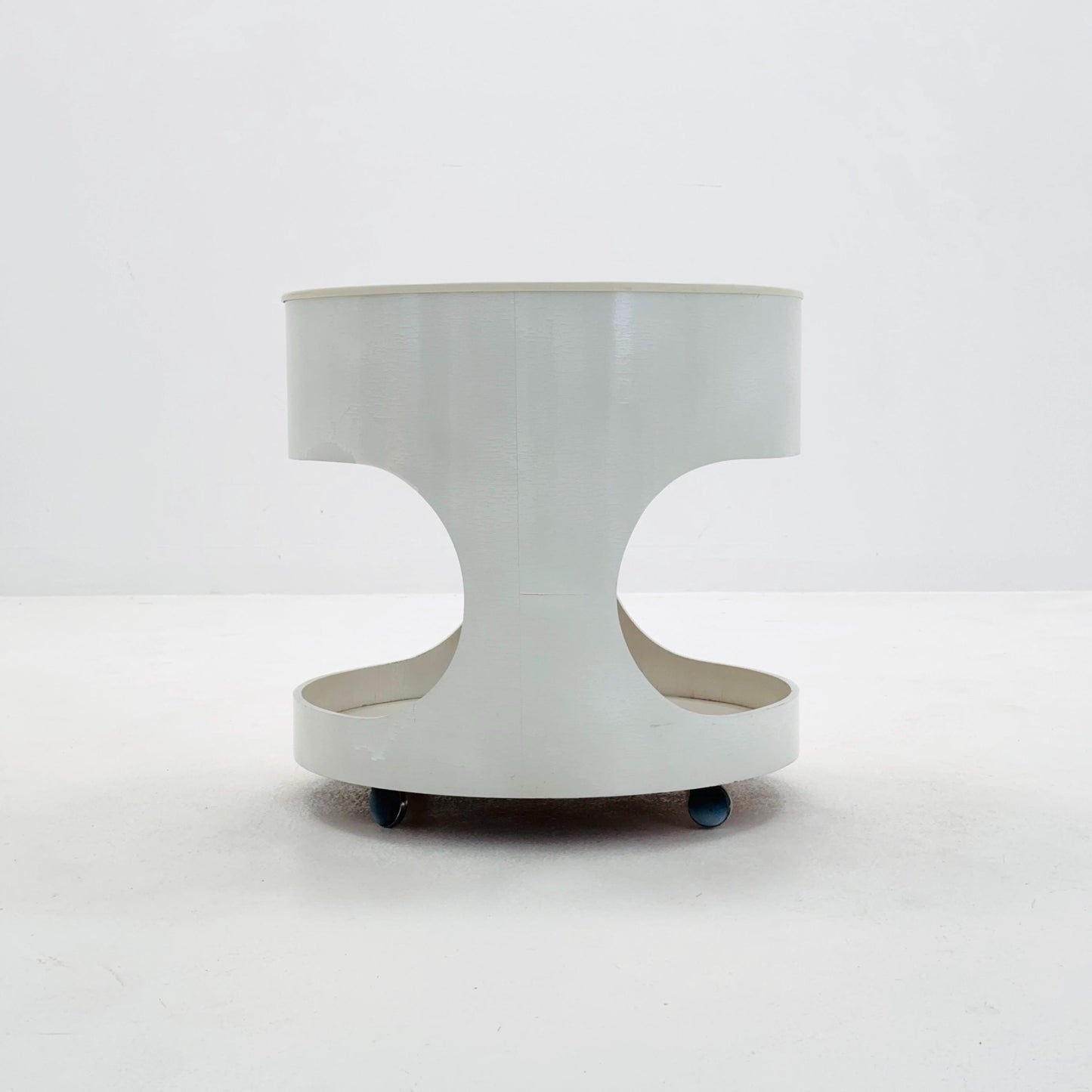 Space Age Luna Side Table 5124 by Opal Möbel, Germany 1970s – Vintage White Rolling Table, Mid-Century Modern