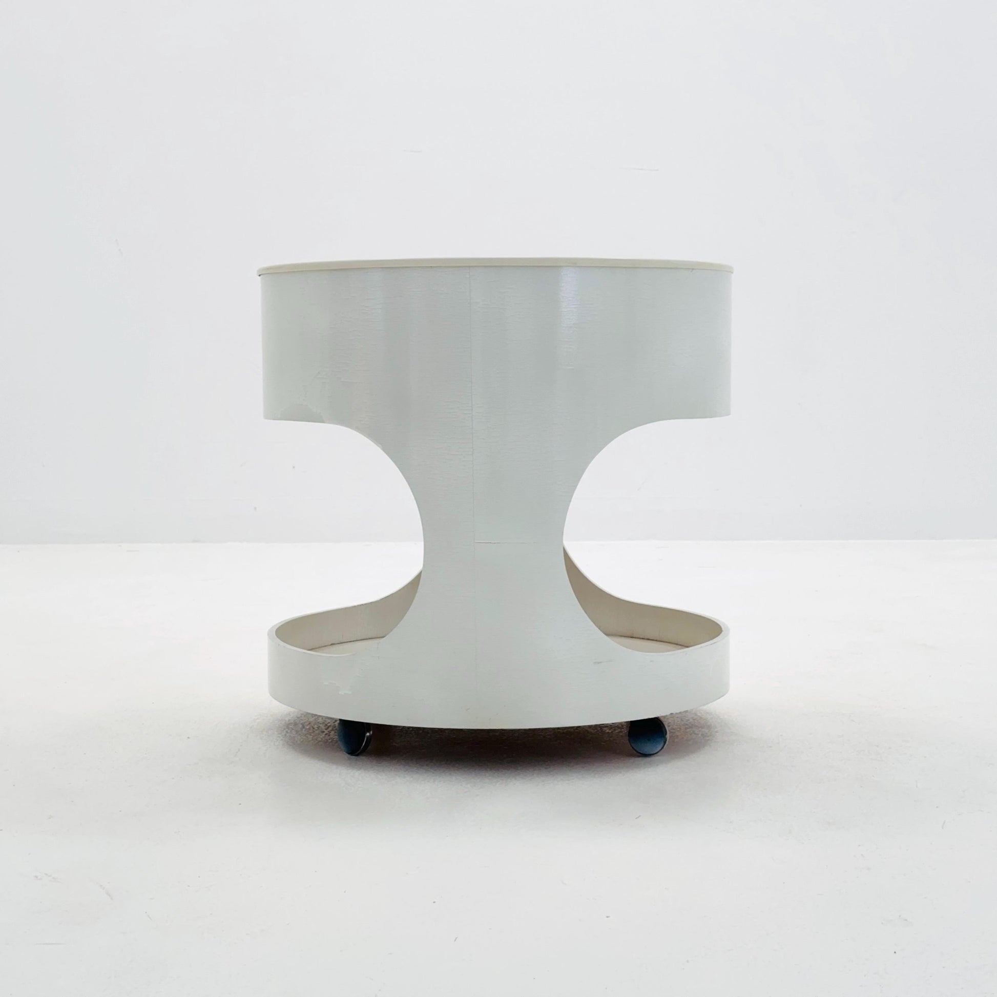 Space Age Luna Side Table 5124 by Opal Möbel, Germany 1970s – Vintage White Rolling Table, Mid-Century Modern