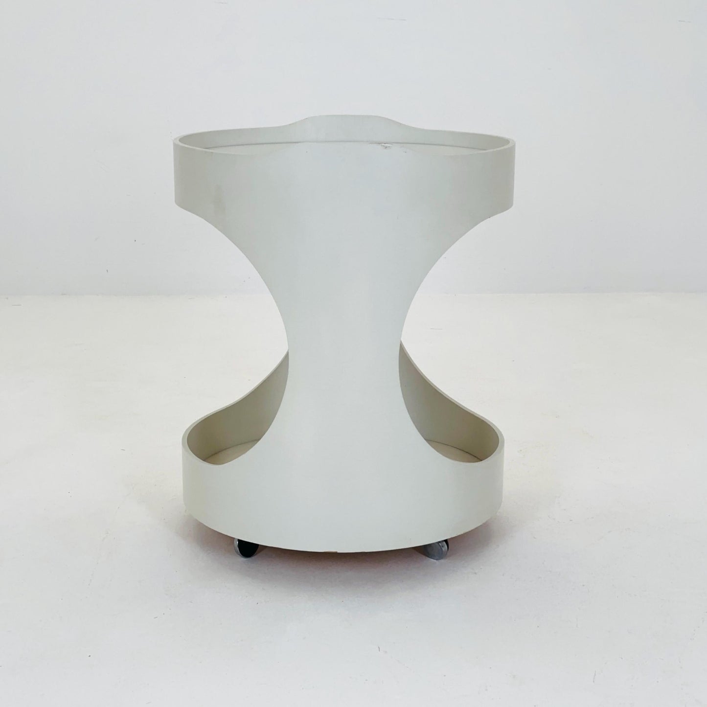 Space Age Luna Side Table 5124 by Opal Möbel, Germany 1970s – Vintage White Rolling Table, Mid-Century Modern