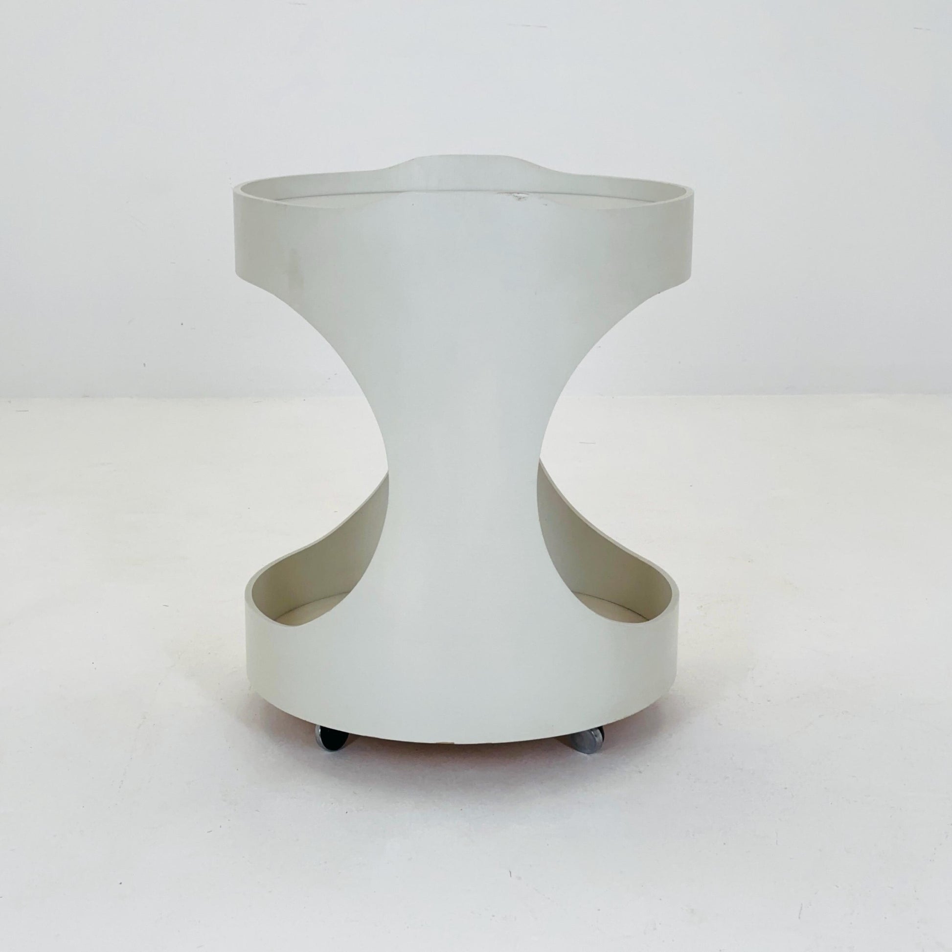 Space Age Luna Side Table 5124 by Opal Möbel, Germany 1970s – Vintage White Rolling Table, Mid-Century Modern