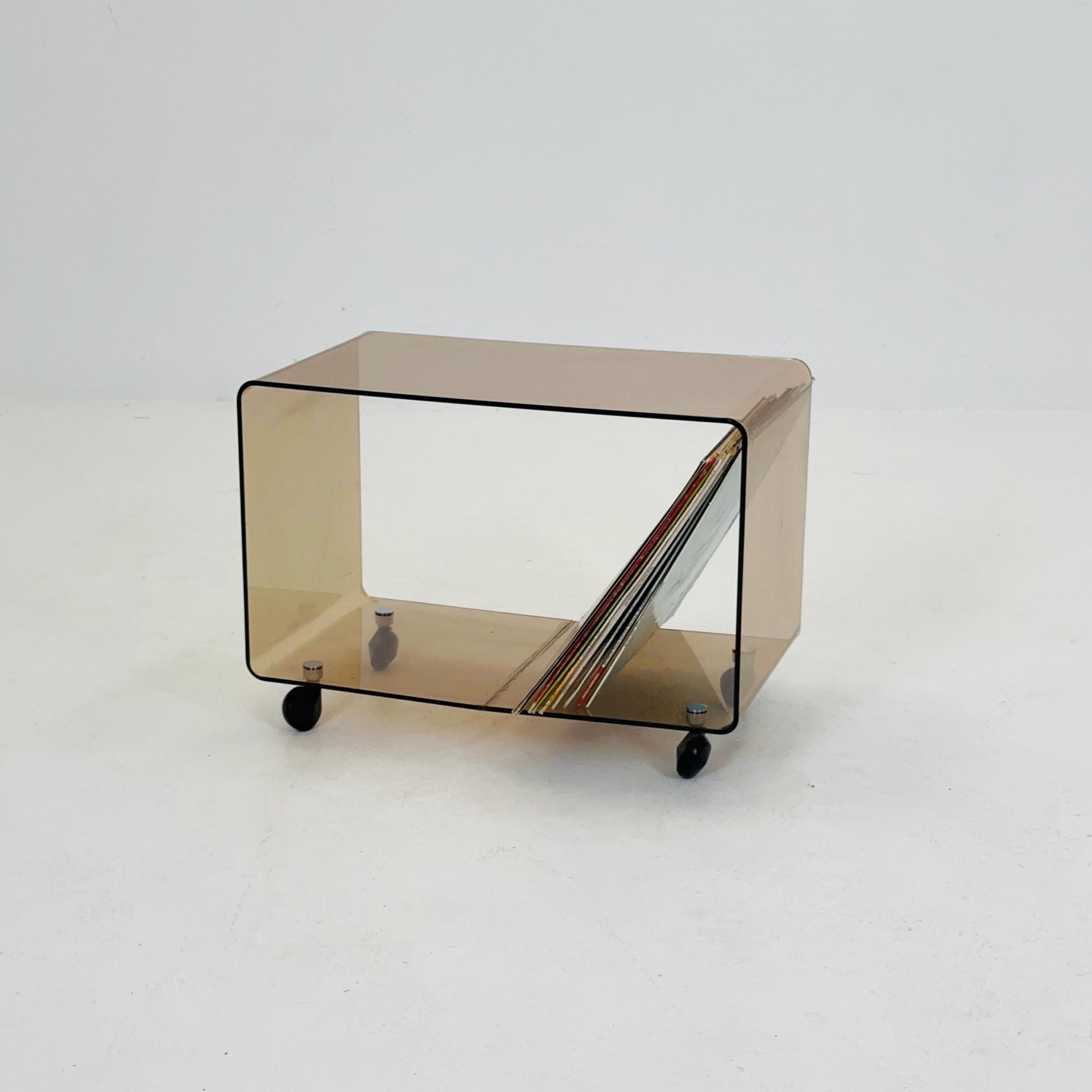 Space age Smoked Brown Plexiglass Trolley-side table by Michel Dumas for Roche Bobois 1970s