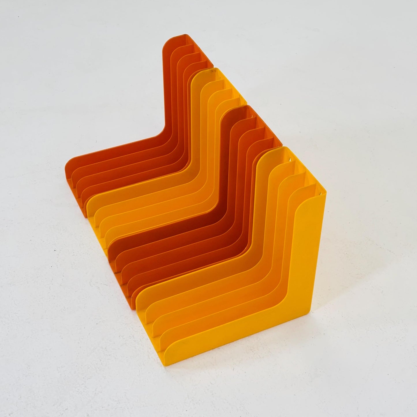 Set of 4 Mid-Century Vinyl Record Holders – 1970s West Germany, Space Age Modular ABS Storage, Orange & Yellow
