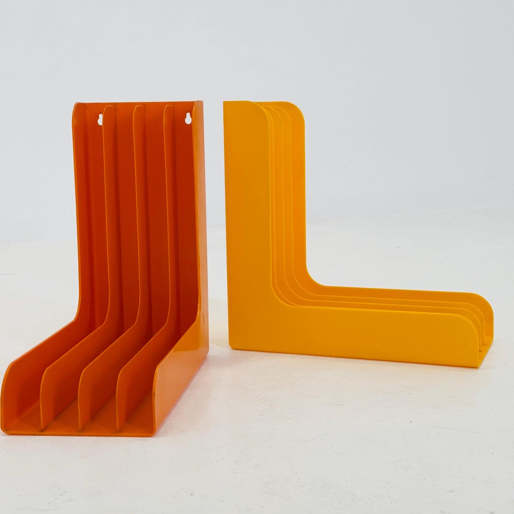 Set of 4 Mid-Century Vinyl Record Holders – 1970s West Germany, Space Age Modular ABS Storage, Orange & Yellow