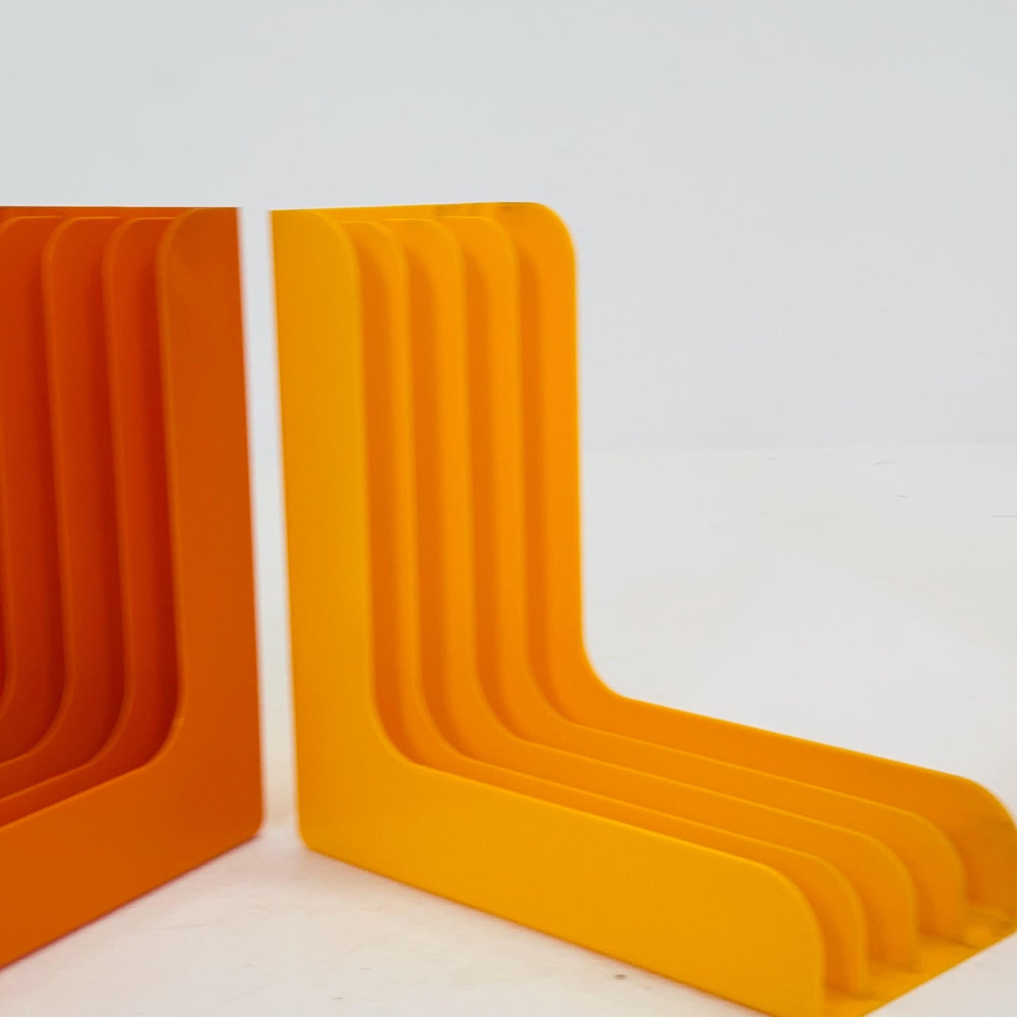 Set of 4 Mid-Century Vinyl Record Holders – 1970s West Germany, Space Age Modular ABS Storage, Orange & Yellow