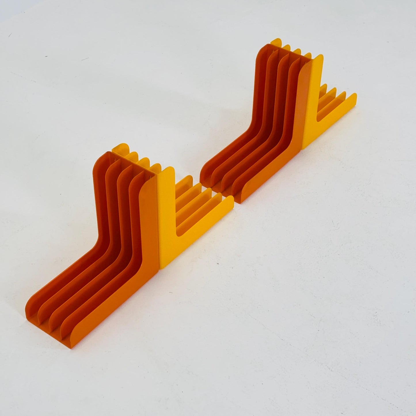 Set of 4 Mid-Century Vinyl Record Holders – 1970s West Germany, Space Age Modular ABS Storage, Orange & Yellow
