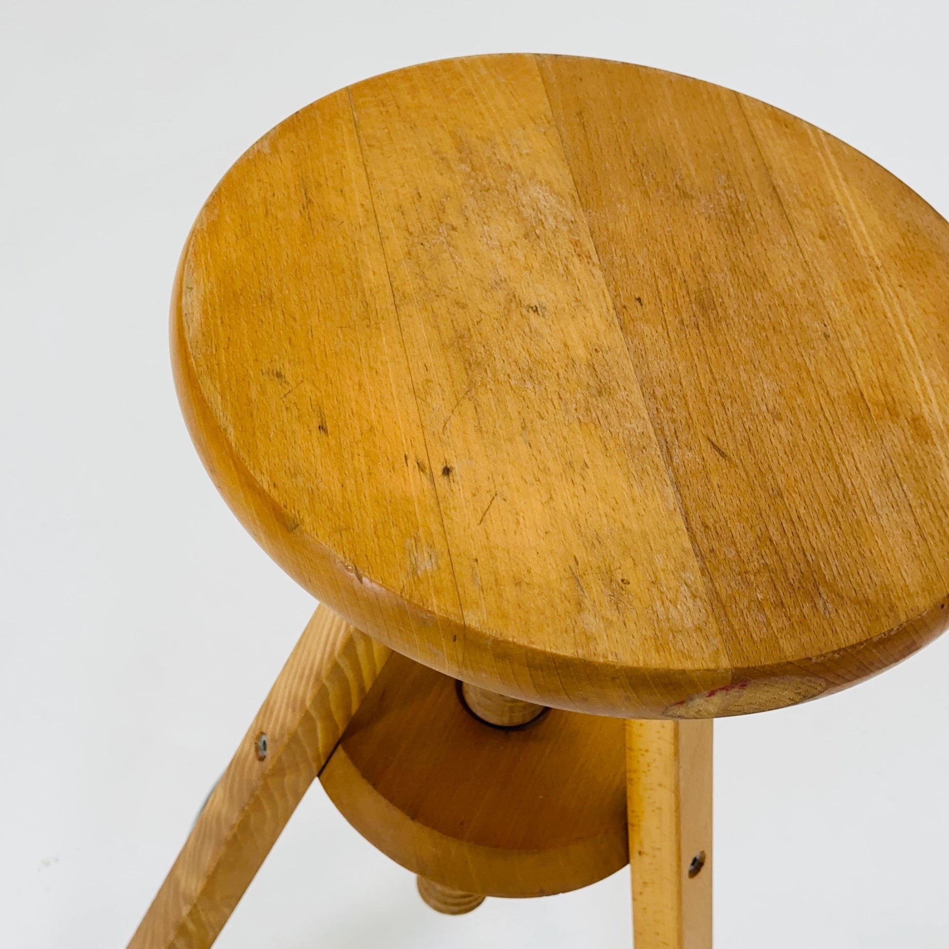 Mid century solid natural wood adjustable screw Ikea vintage bar stool 1990s Sweden