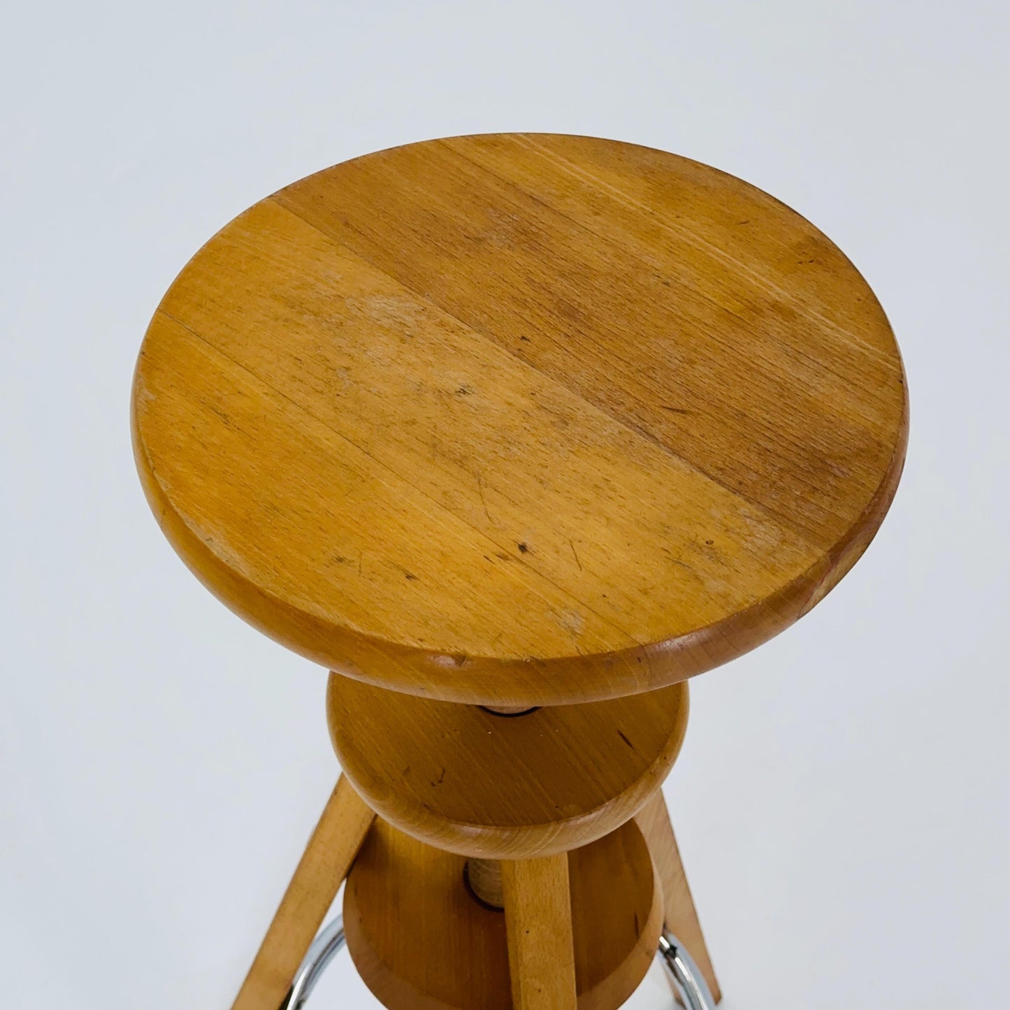 Mid century solid natural wood adjustable screw Ikea vintage bar stool 1990s Sweden