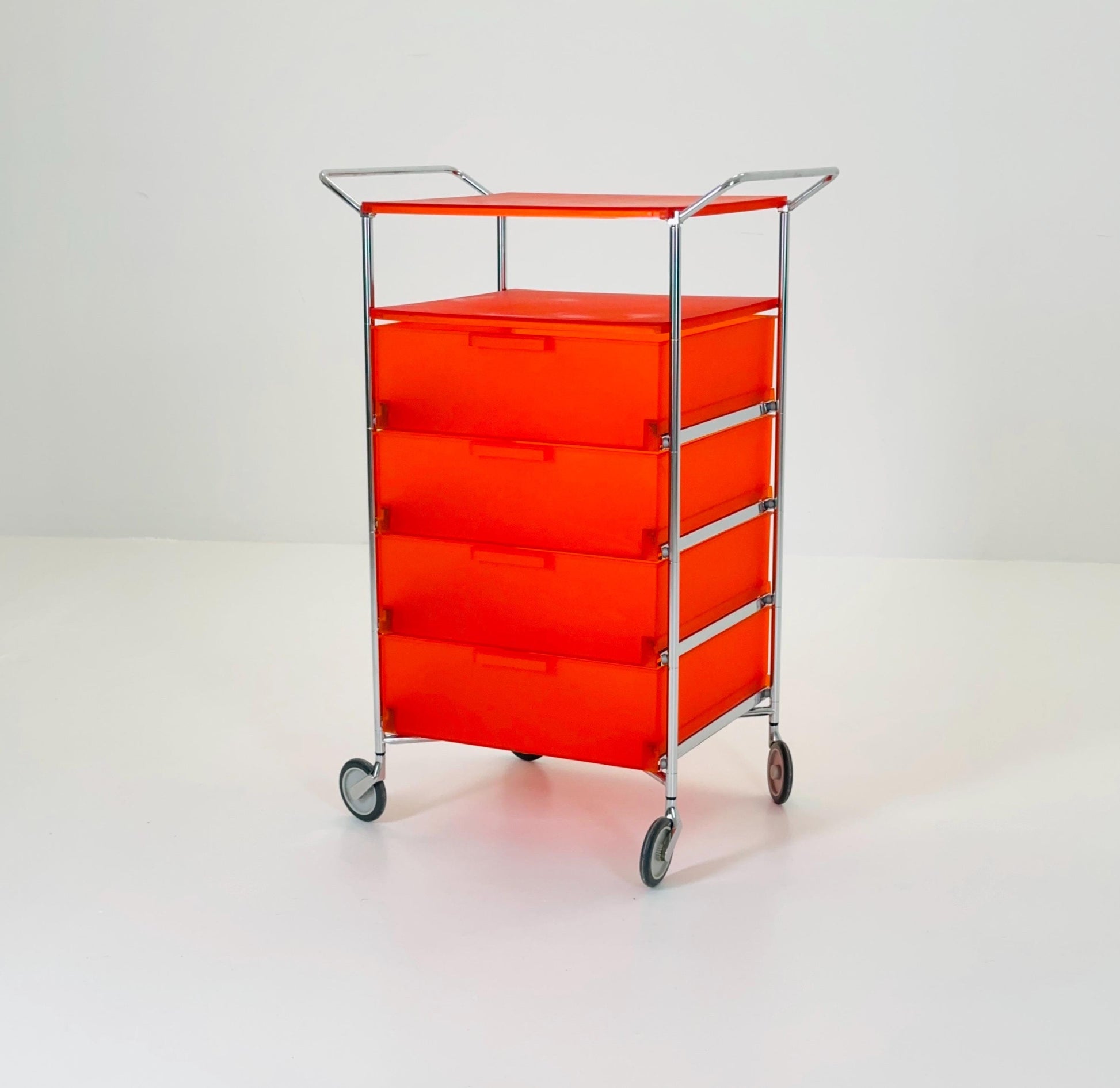 Design Kartell “Mobil” Storage Unit in Orange PMMA & Chrome – Antonio Citterio,for Kartell Italy 1990s