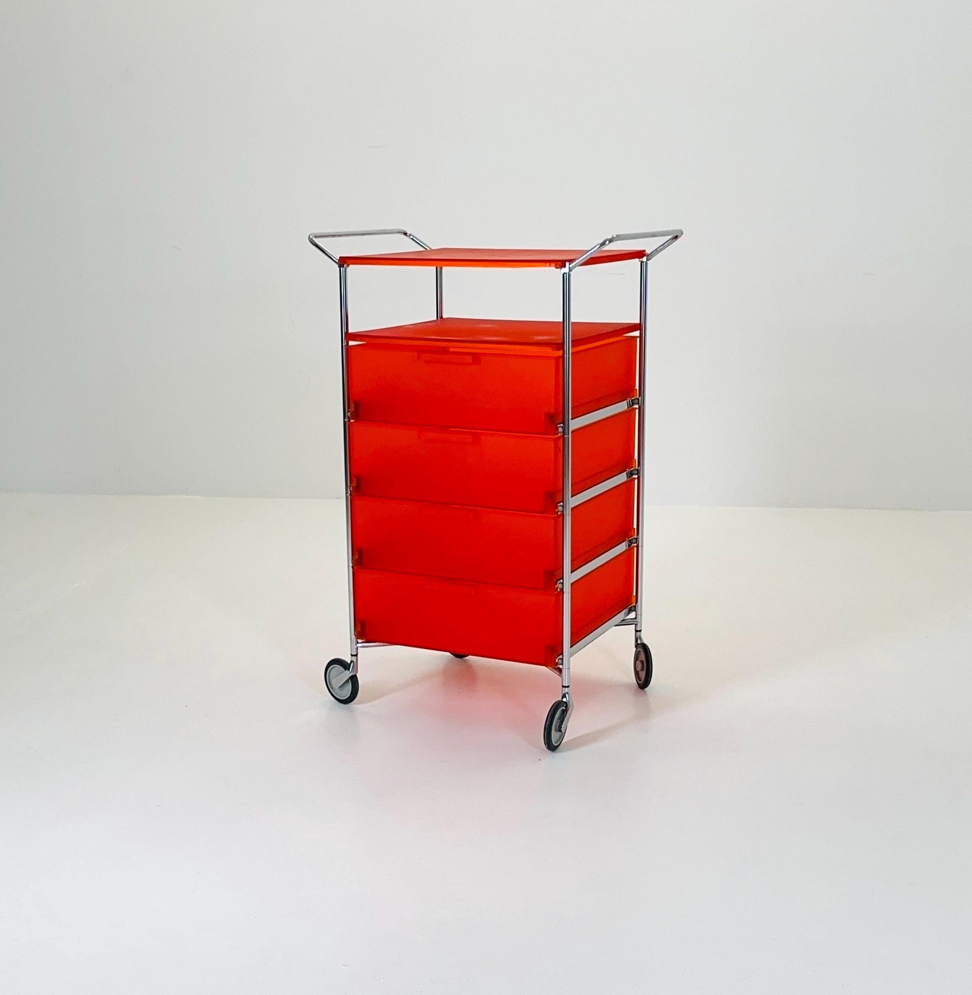 Design Kartell “Mobil” Storage Unit in Orange PMMA & Chrome – Antonio Citterio,for Kartell Italy 1990s
