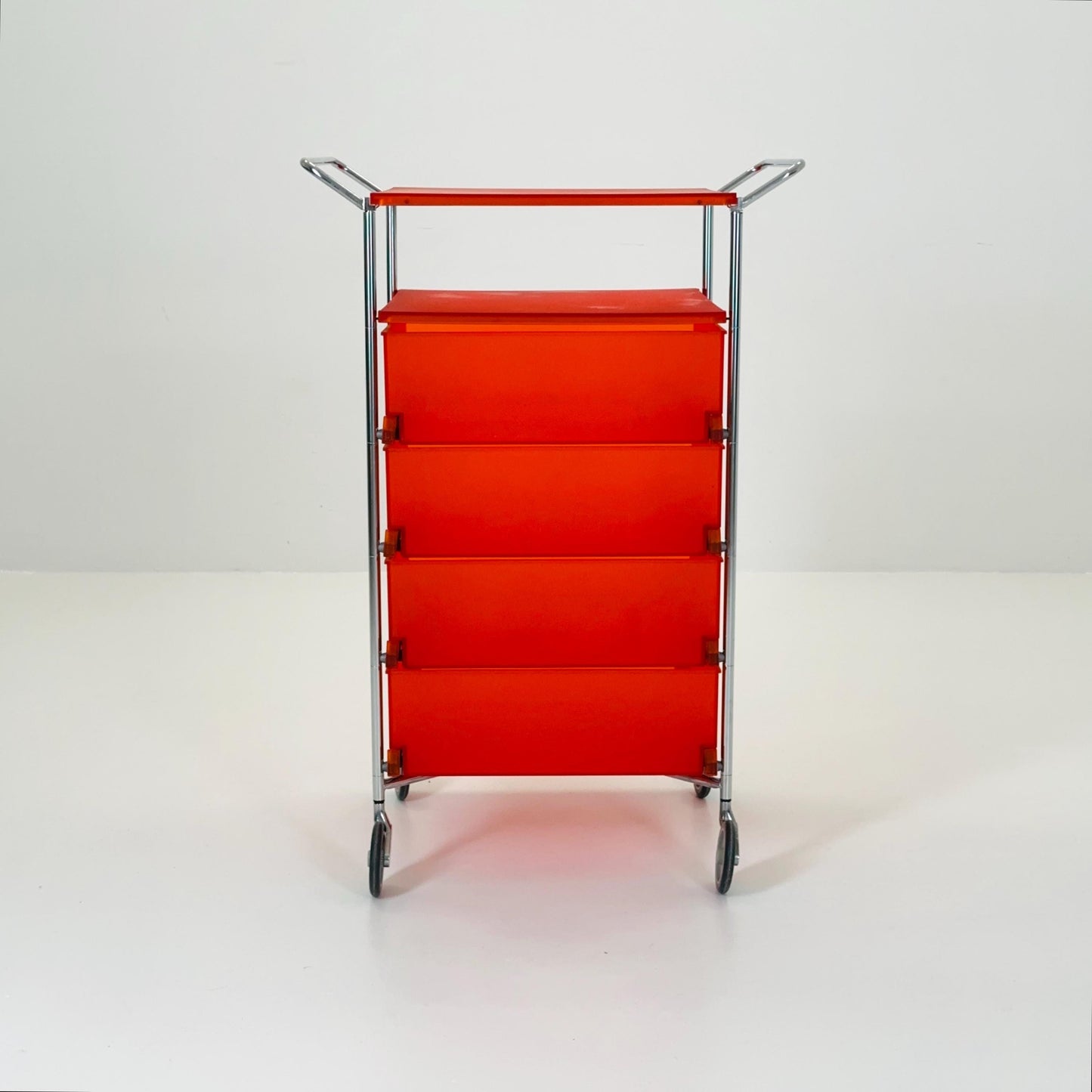 Design Kartell “Mobil” Storage Unit in Orange PMMA & Chrome – Antonio Citterio,for Kartell Italy 1990s