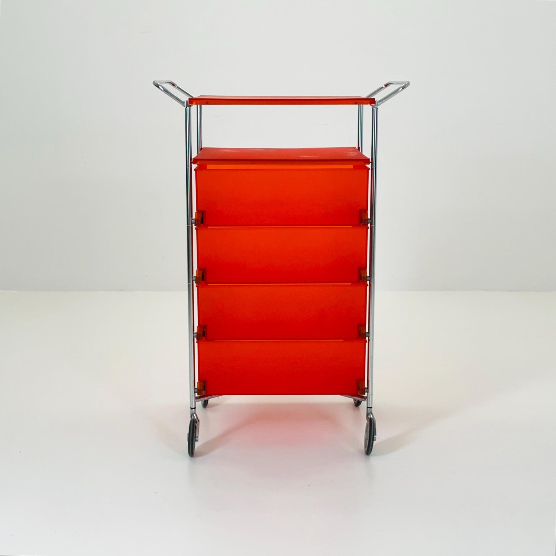 Design Kartell “Mobil” Storage Unit in Orange PMMA & Chrome – Antonio Citterio,for Kartell Italy 1990s