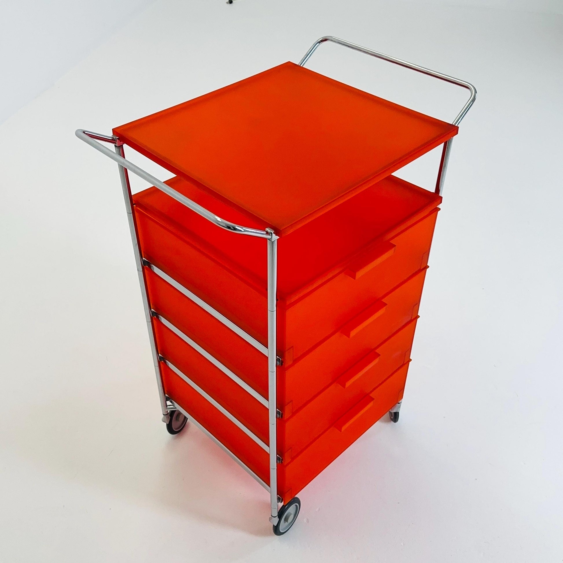 Design Kartell “Mobil” Storage Unit in Orange PMMA & Chrome – Antonio Citterio,for Kartell Italy 1990s