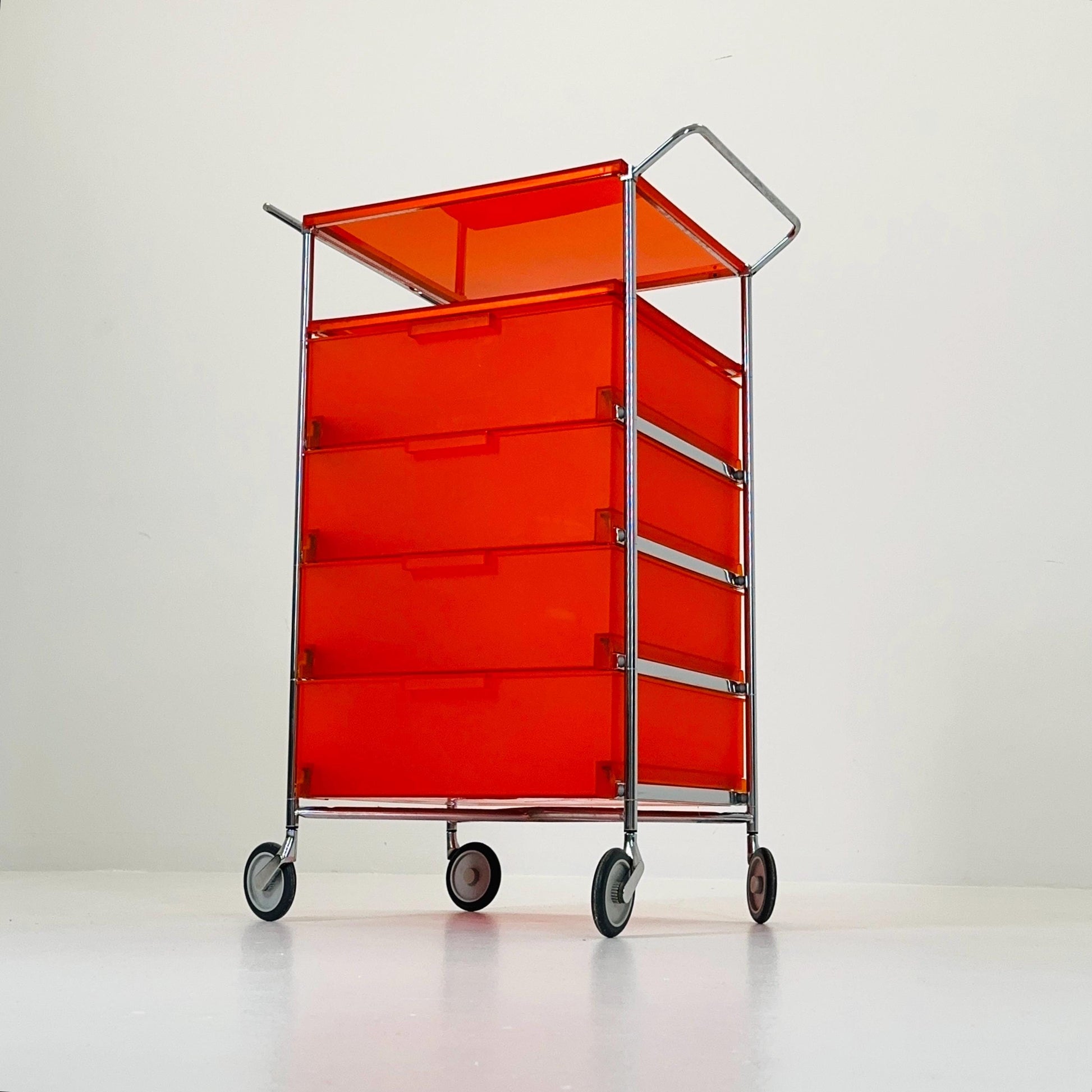 Design Kartell “Mobil” Storage Unit in Orange PMMA & Chrome – Antonio Citterio,for Kartell Italy 1990s