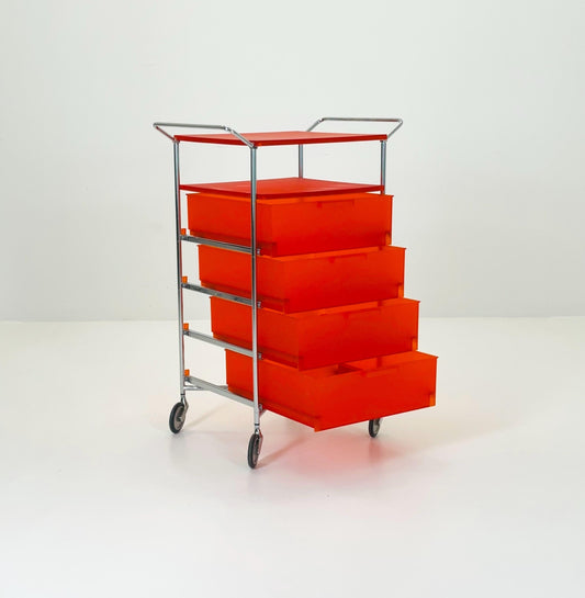 Design Kartell “Mobil” Storage Unit in Orange PMMA & Chrome – Antonio Citterio,for Kartell Italy 1990s