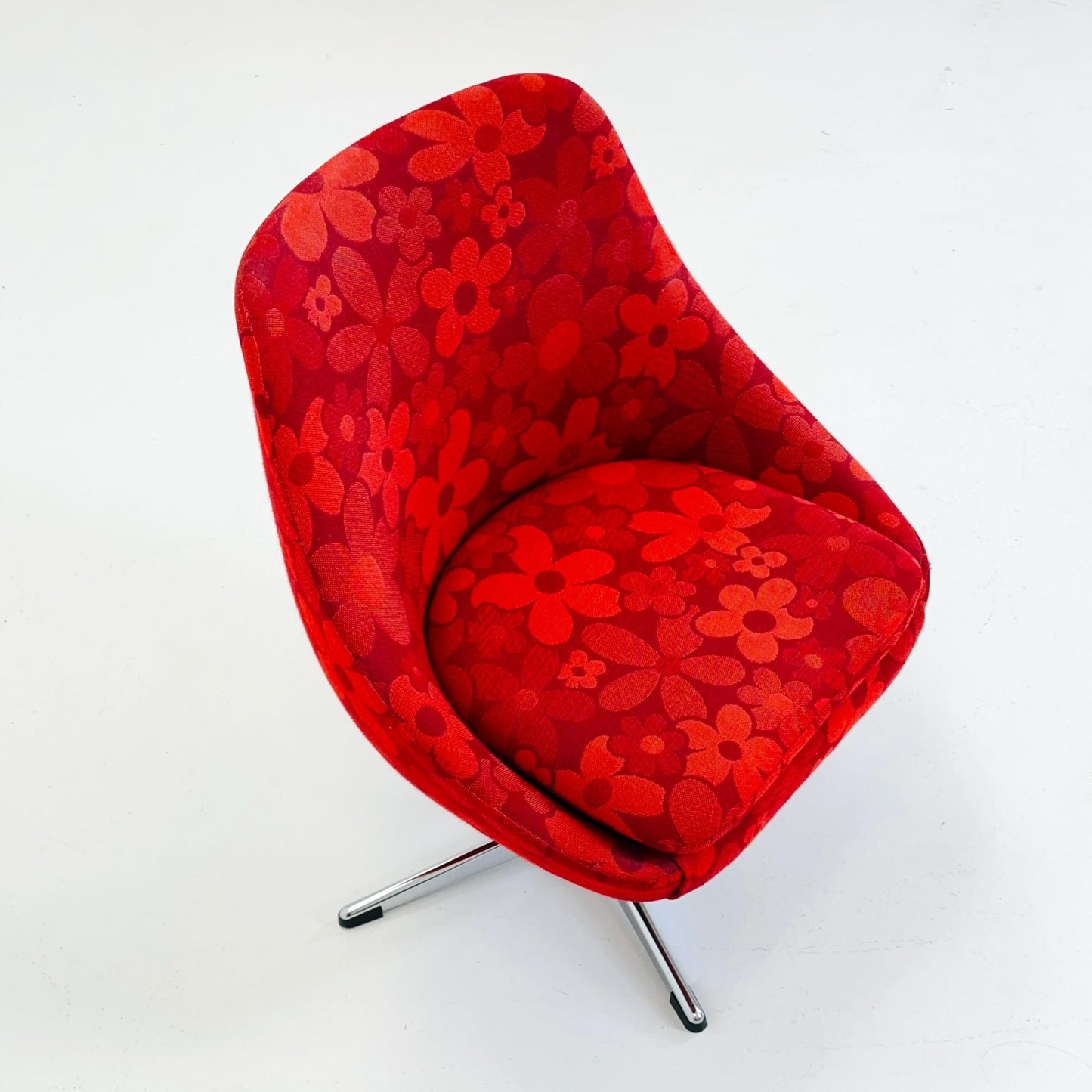 Space Age Cocktail Lounge Chair Germany 1970s | Retro Red Floral Fabric