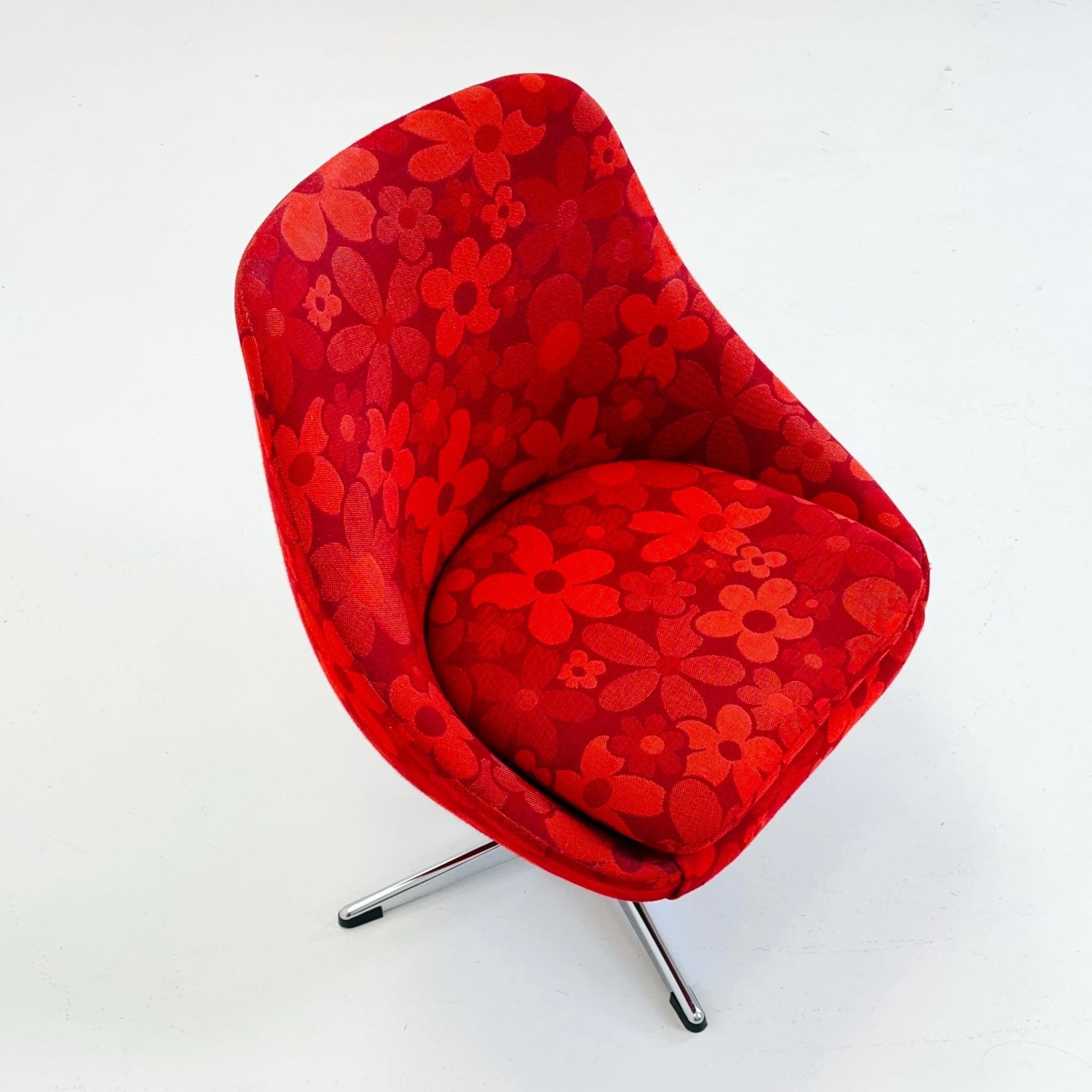 Space Age Cocktail Lounge Chair Germany 1970s | Retro Red Floral Fabric