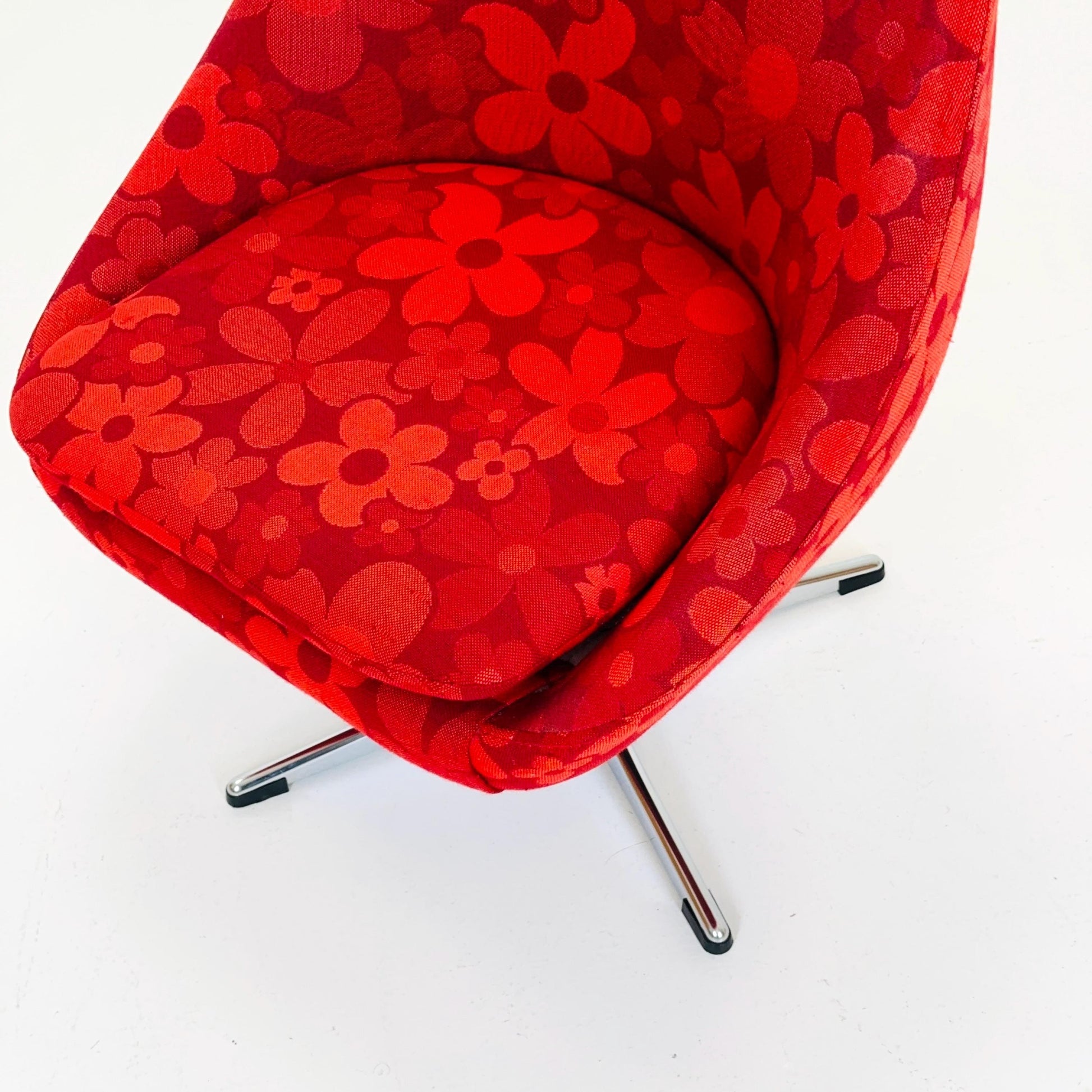 Space Age Cocktail Lounge Chair Germany 1970s | Retro Red Floral Fabric