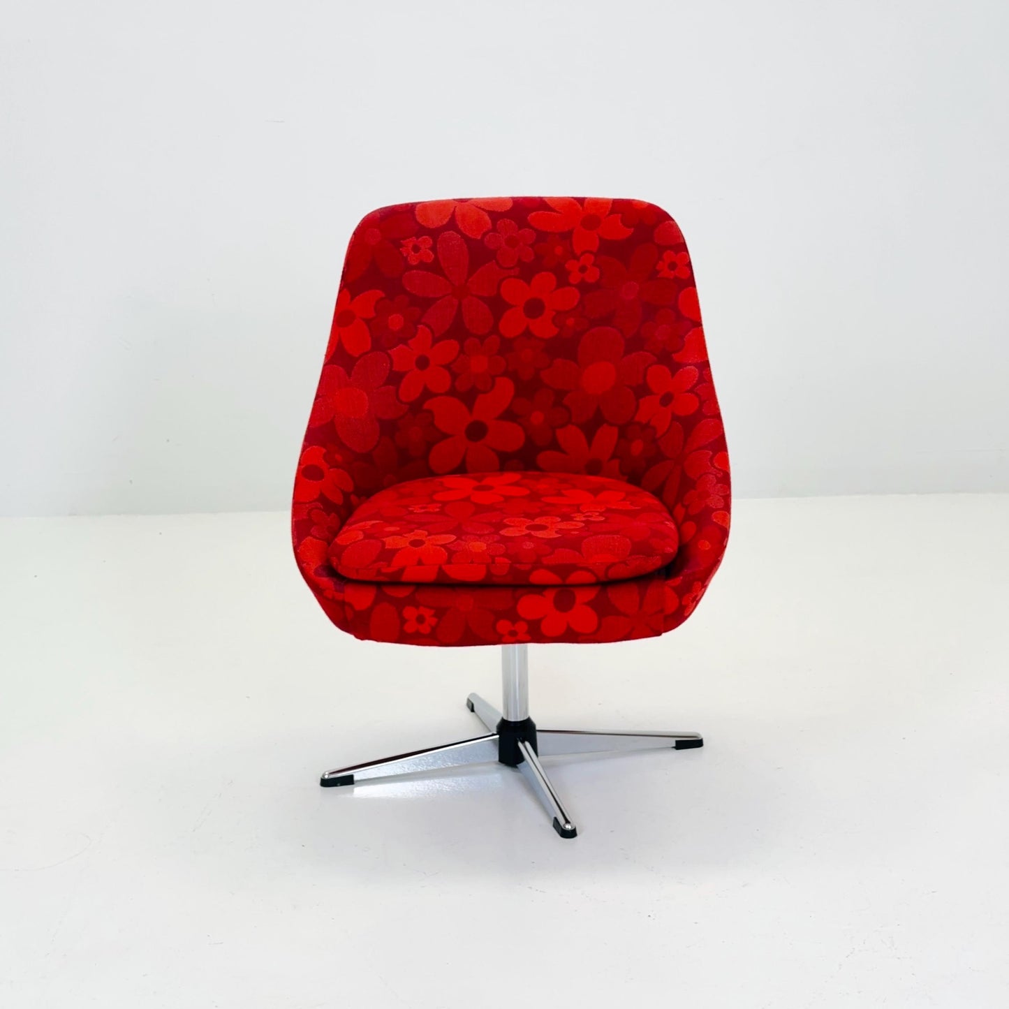 Space Age Cocktail Lounge Chair Germany 1970s | Retro Red Floral Fabric