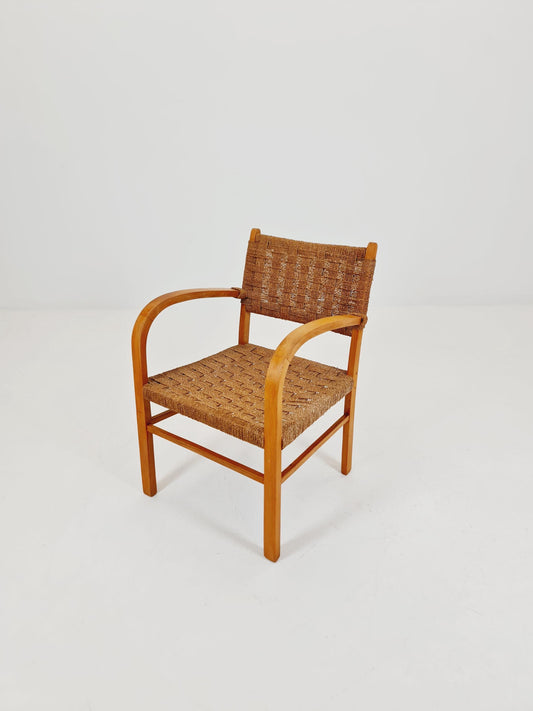 Bauhaus vintage papercord armchair by Ehrich Dieckmann, 1930s