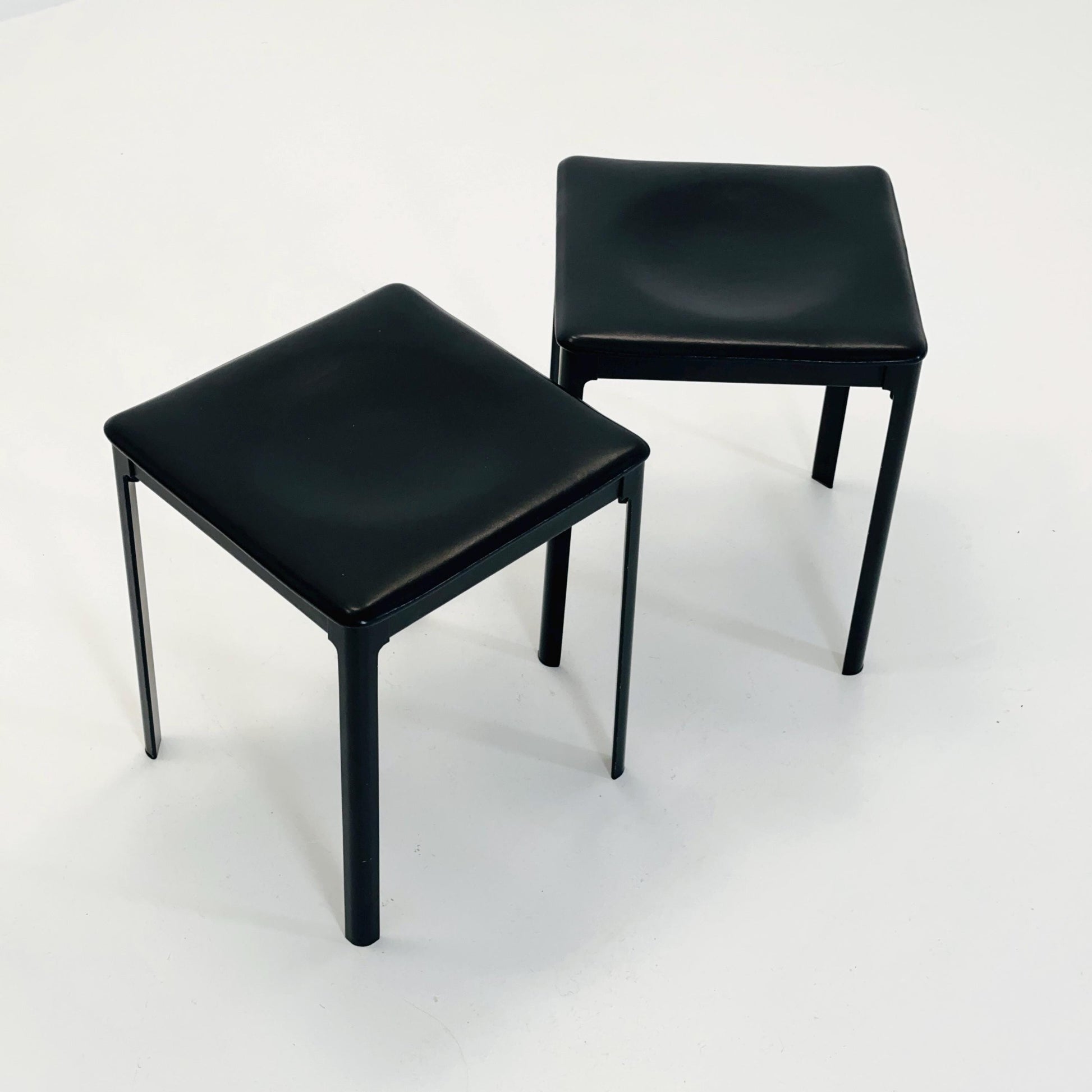 Set of 2 Mid Century Modern Matteo Grassi Black Leather Stools – Italy , 1980s
