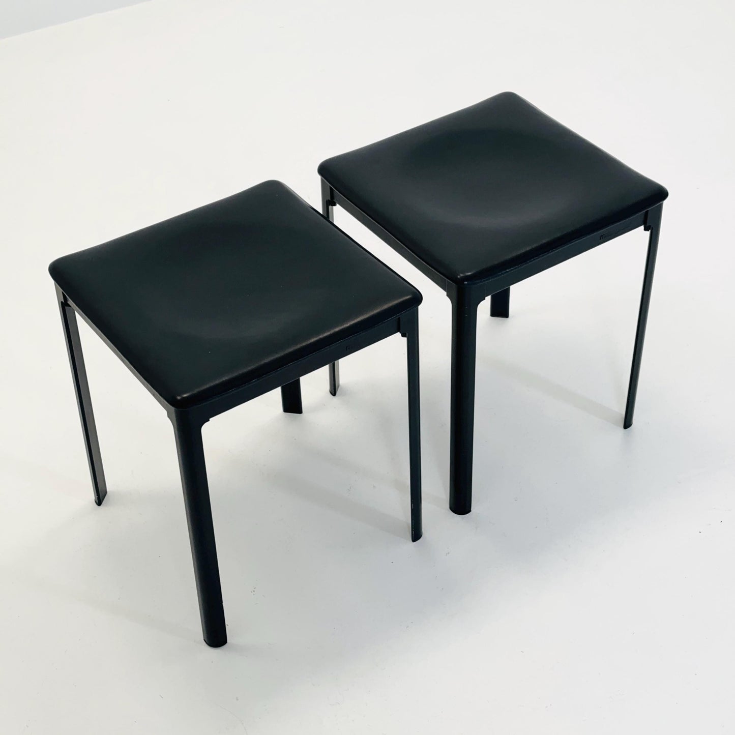 Set of 2 Mid Century Modern Matteo Grassi Black Leather Stools – Italy , 1980s