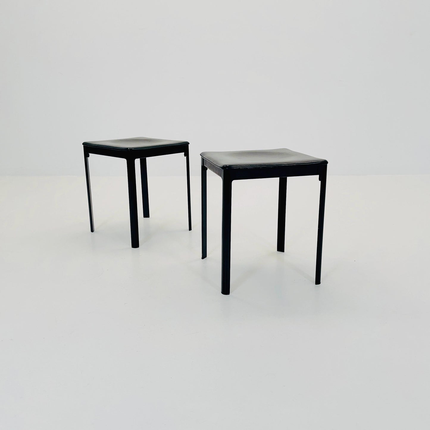 Set of 2 Mid Century Modern Matteo Grassi Black Leather Stools – Italy , 1980s