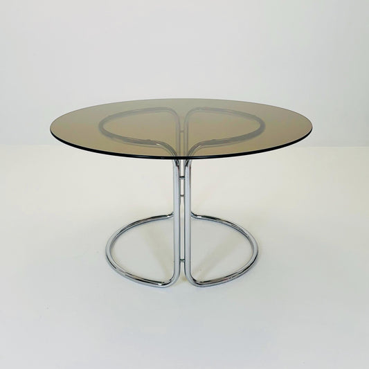 Mid-Century Modern Italian Dining Table by Giotto Stoppino, 1980s – Smoked Glass Top & Chrome Base