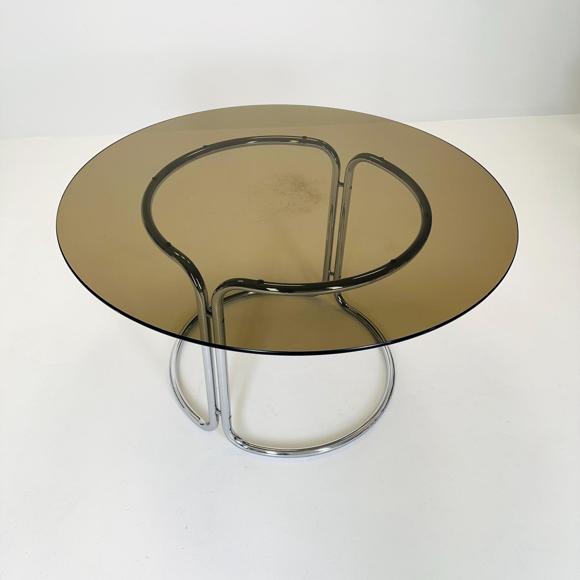 Mid-Century Modern Italian Dining Table by Giotto Stoppino, 1980s – Smoked Glass Top & Chrome Base