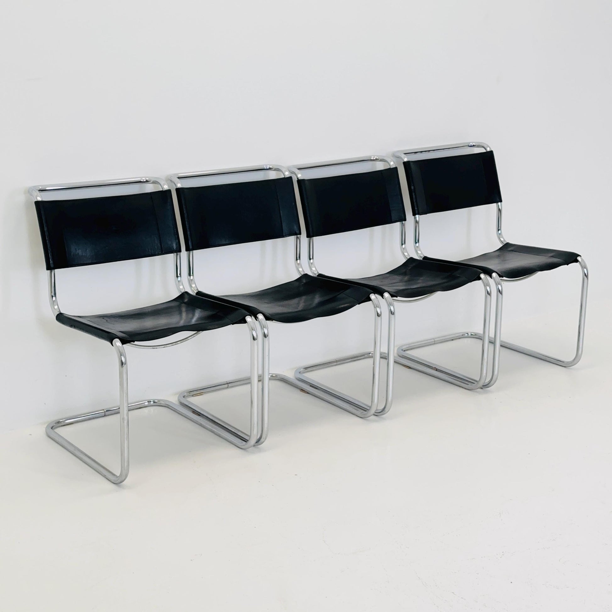 Set of 4 Mid-Century Vintage S33 black Chairs by Mart Stam & Marcel Breuer from Thonet 1980s