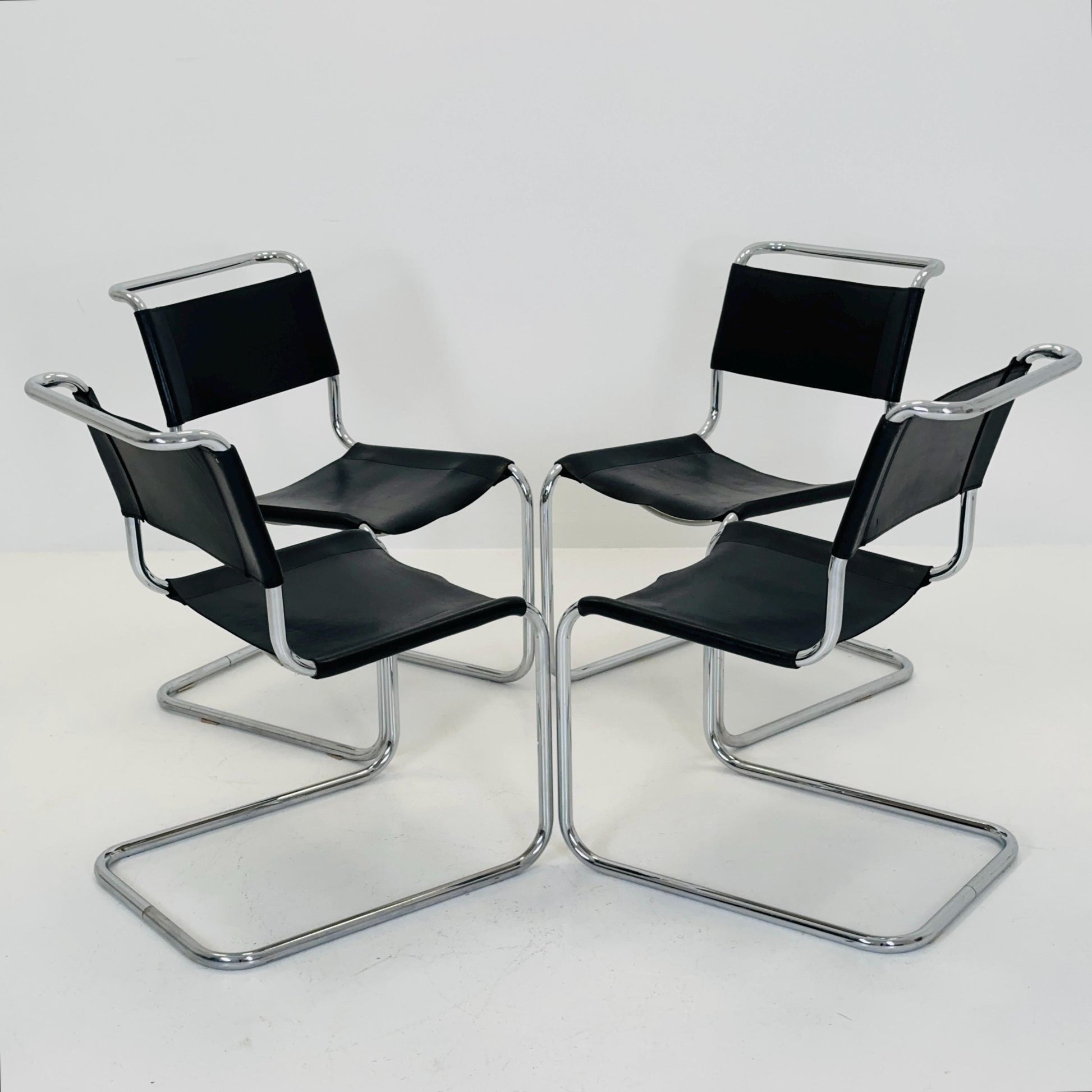 Set of 4 Mid-Century Vintage S33 black Chairs by Mart Stam & Marcel Breuer from Thonet 1980s