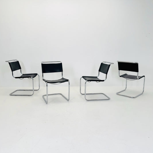 Set of 4 Mid-Century Vintage S33 black Chairs by Mart Stam & Marcel Breuer from Thonet 1980s