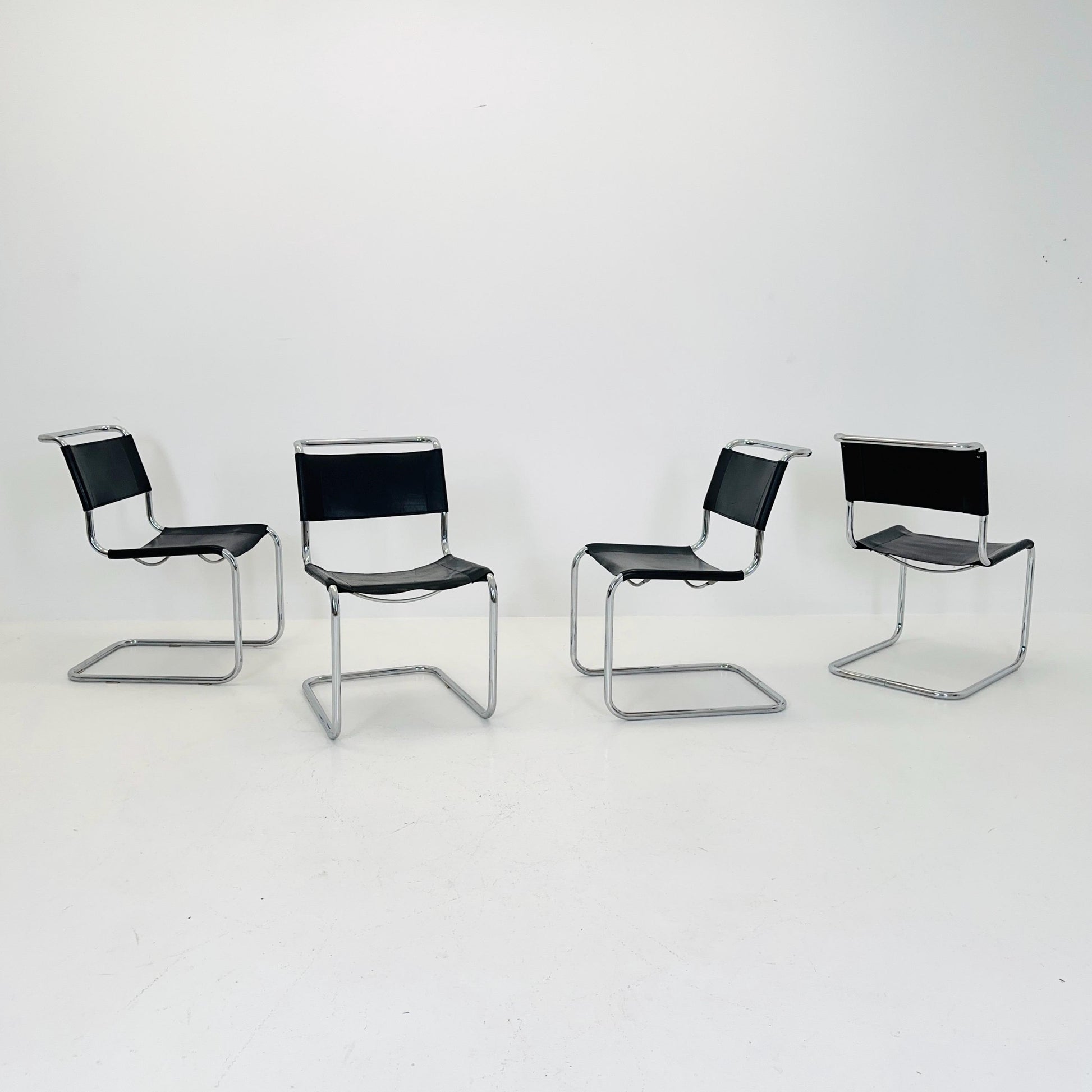 Set of 4 Mid-Century Vintage S33 black Chairs by Mart Stam & Marcel Breuer from Thonet 1980s
