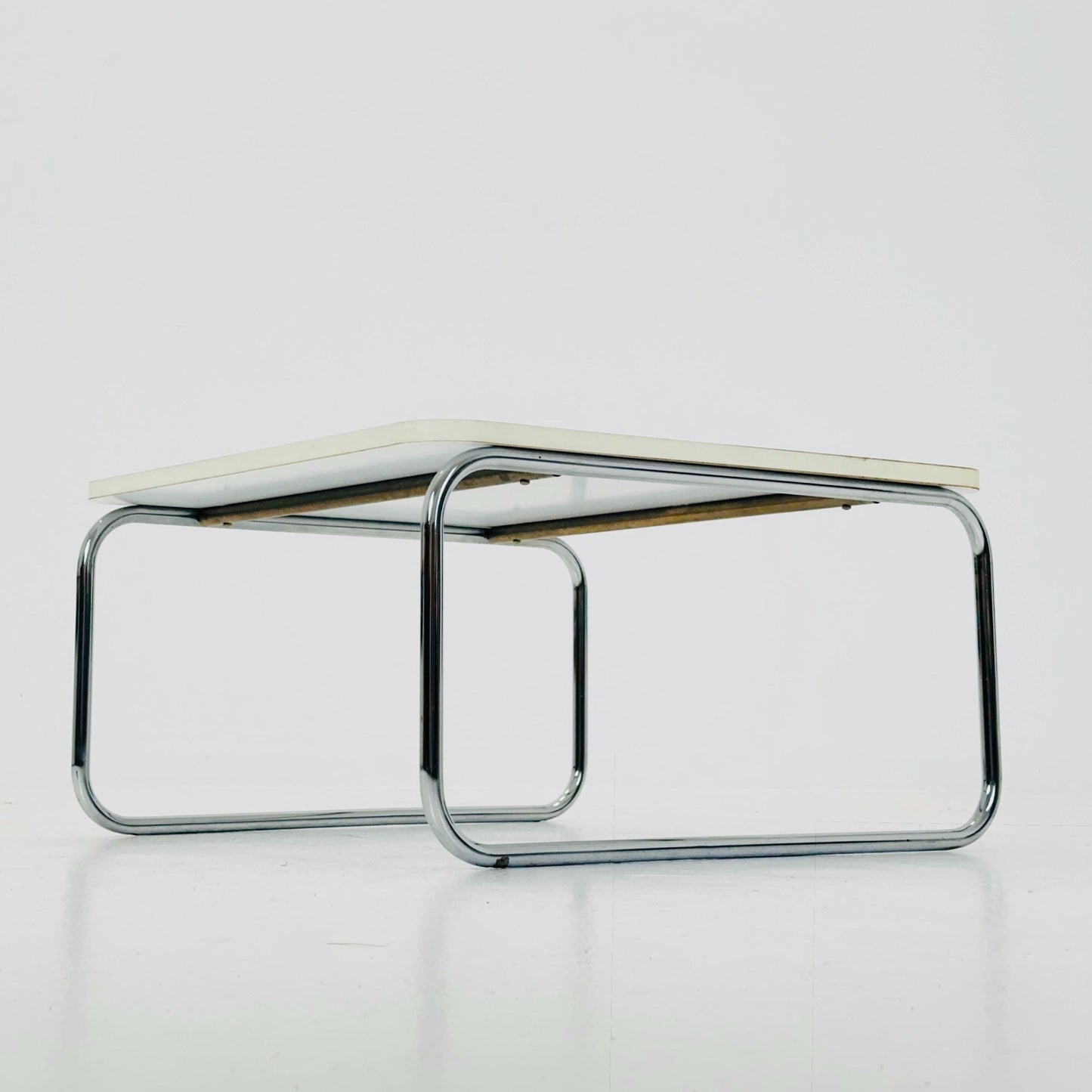 Mid-Century Modern Square Coffee Table, White Laminate & Chrome Base, Italy 1980s