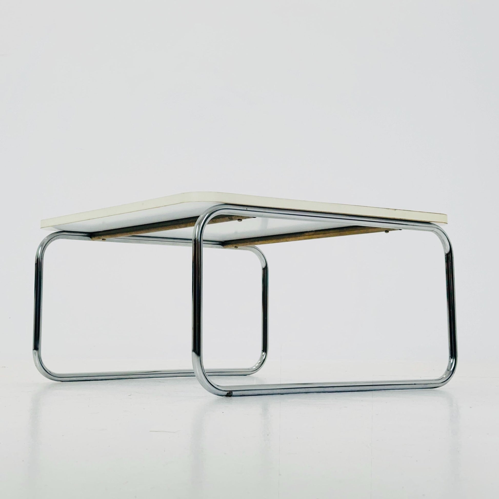 Mid-Century Modern Square Coffee Table, White Laminate & Chrome Base, Italy 1980s