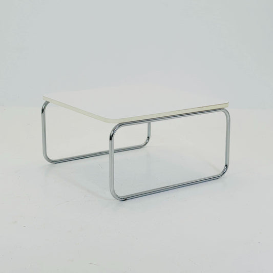 Mid-Century Modern Square Coffee Table, White Laminate & Chrome Base, Italy 1980s