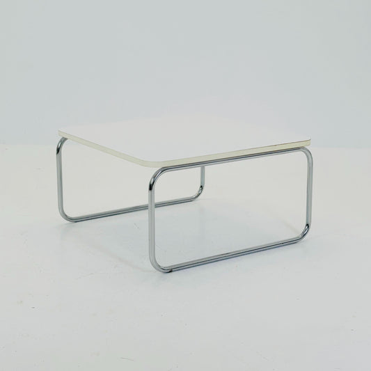Mid-Century Modern Square Coffee Table, White Laminate & Chrome Base, Italy 1980s