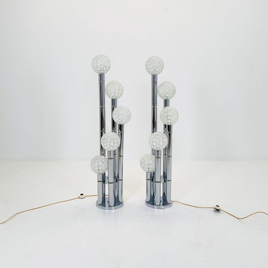 1 of 2 Mid-Century Vintage Chrome Floor Lamp with Glass Globes, Italy 1970s