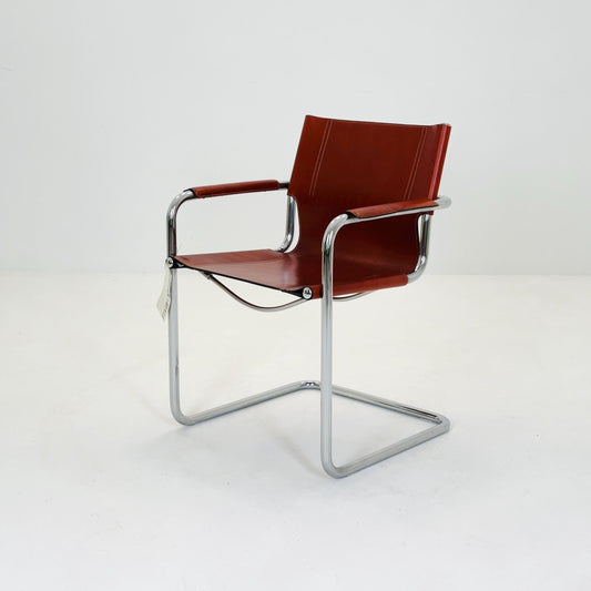 Mid century Matteo Grassi MG5 Cognac Leather Bauhaus Chair, 1980s Italy — Mart Stam & Marcel Breuer