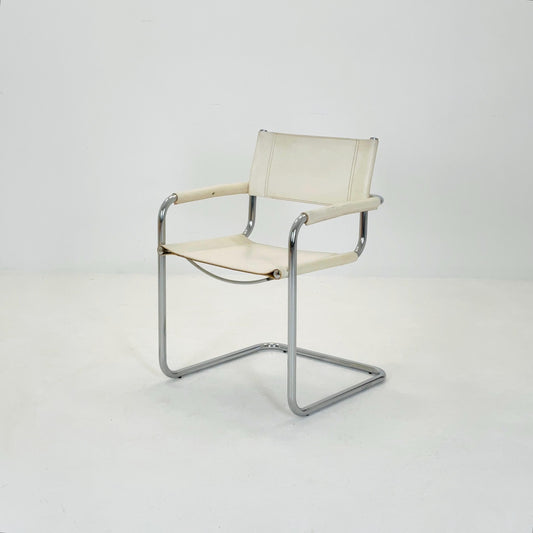 Mid century B34 Matteo Grassi Mg5 white leather cantilever chair by Mart Stam italy 1980s